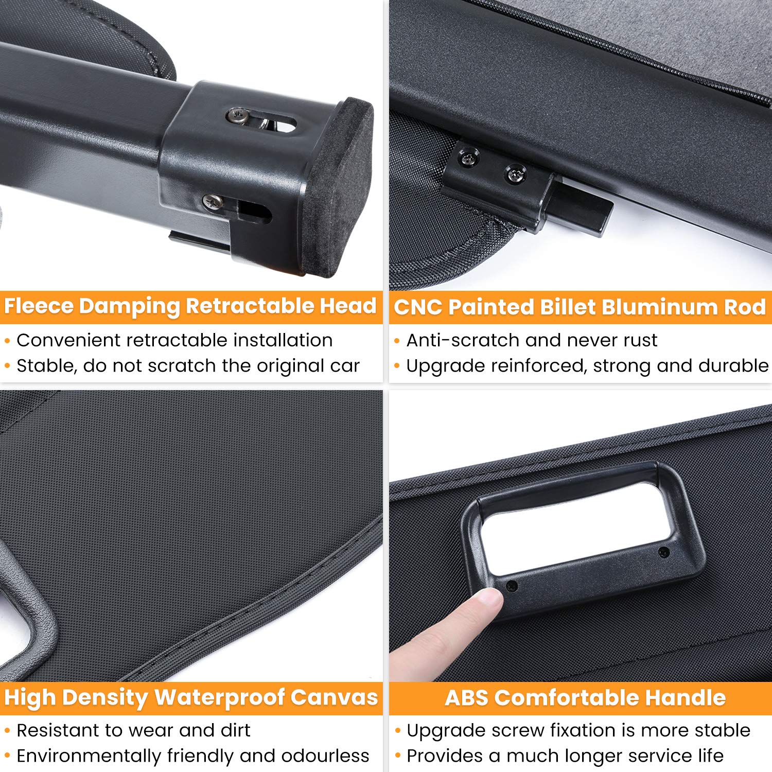 Trunk Cargo Cover for Nissan Rogue S SV SL Platinum 2014-2020 Retractable Rear Trunk Cargo Luggage Security Shade Cover Shield Interior Accessories Waterproof Custom Fit All Weather (Black)
