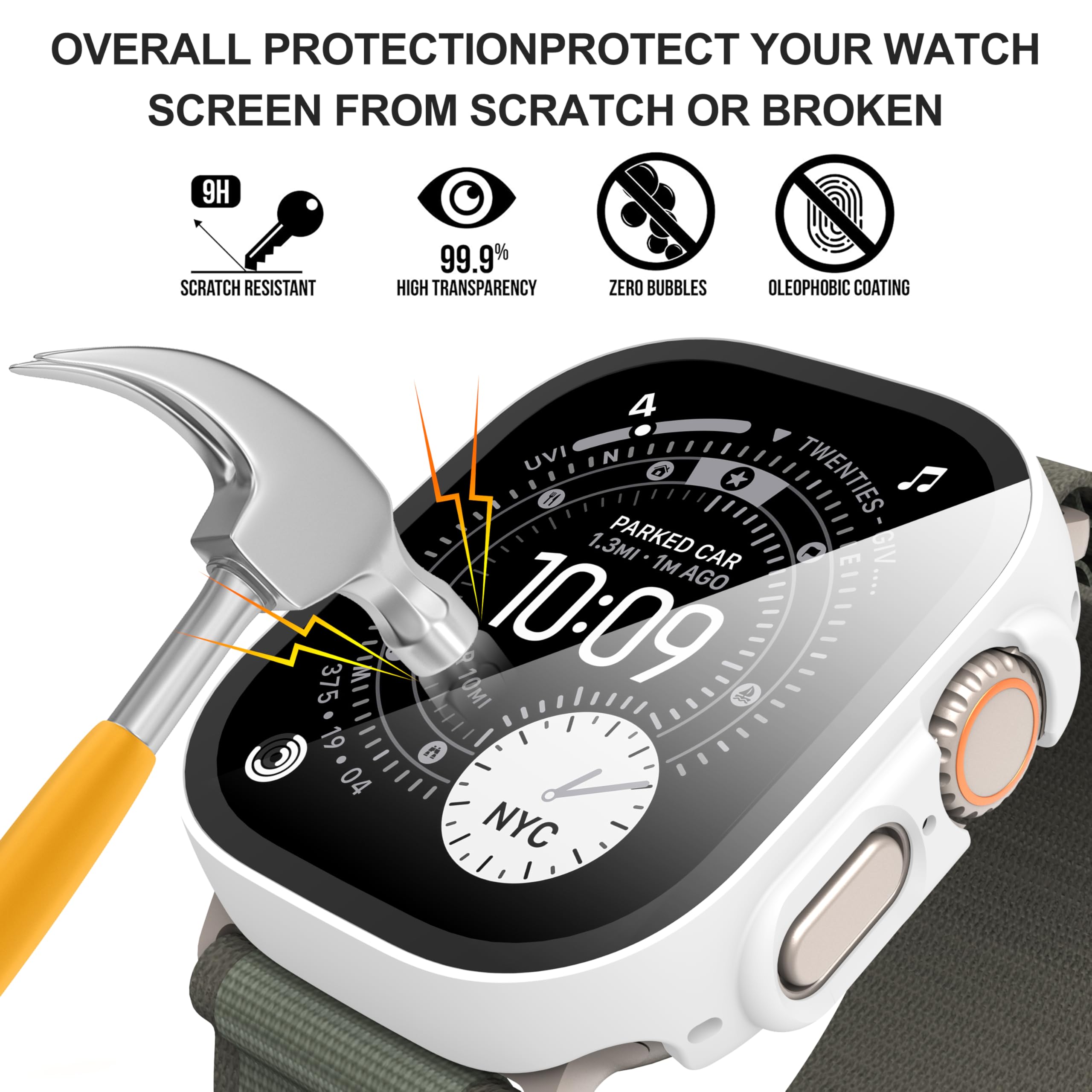 Diruite 2-Pack for Apple Watch Series 3/2/1 38mm Case, Ultra-Thin All-Around Tempered Glass Screen Protector Protection Cover for iWatch 38mm - Black