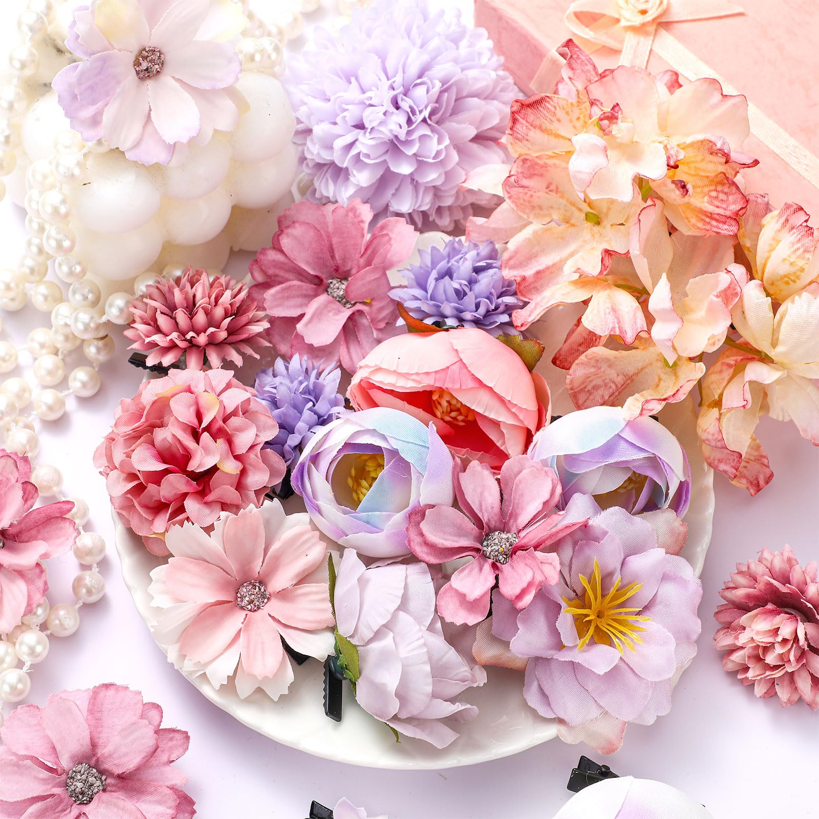 BBTO Flower Hair Clip Rose Hair Clips Barrettes for Women Flower Accessories Boho Bride Claw Clip Hairpin Brooch Pin Headpiece for Wedding(Beige Orange Series,21 Pcs)