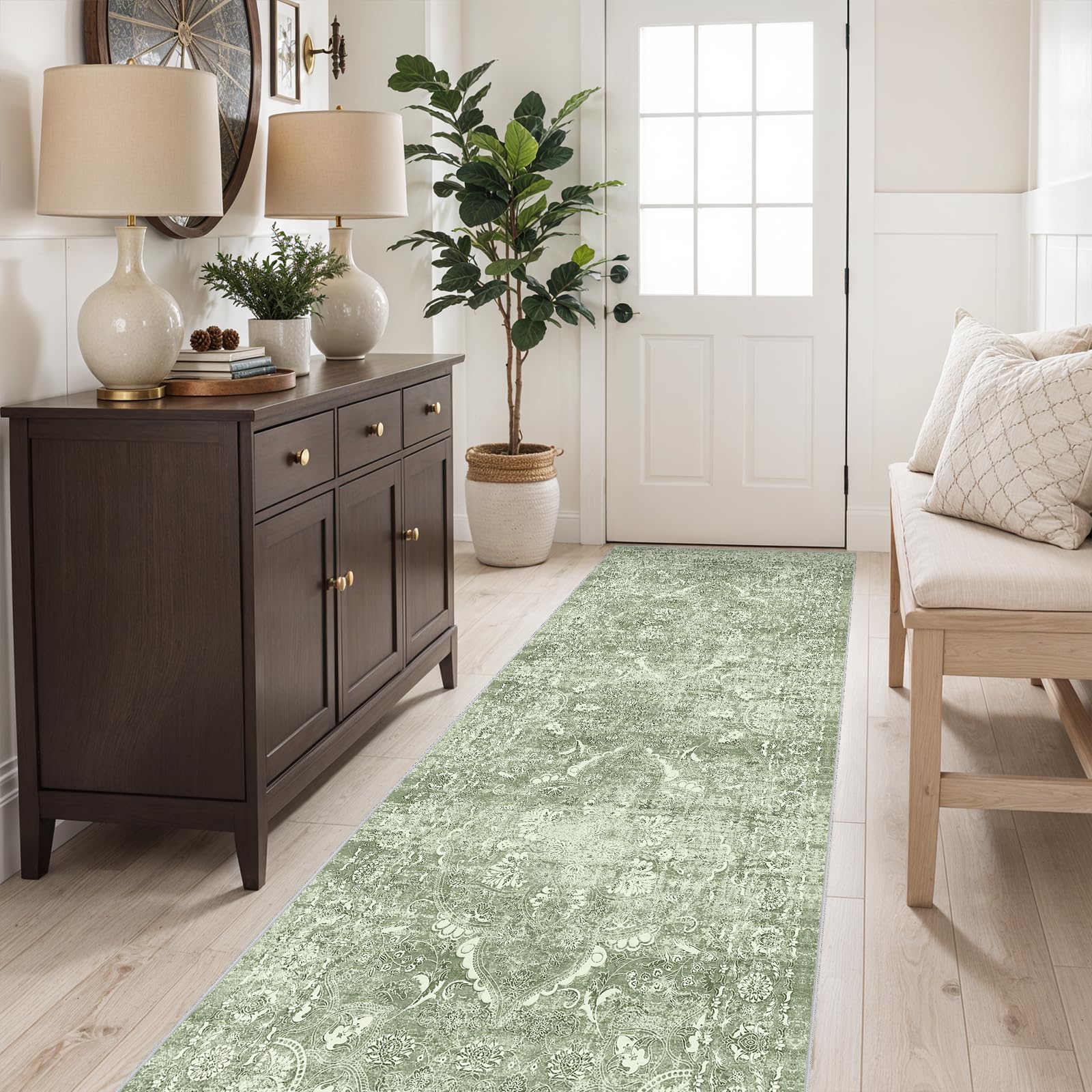 2x5 Washable Kitchen Runner Rug - Soft Low Pile Floral Animal Cat Print Rugs with Non-Slip Backing Waterproof Stain-Resistant Indoor Carpet for Hallway Entryway Bathroom Bedroom (Black)