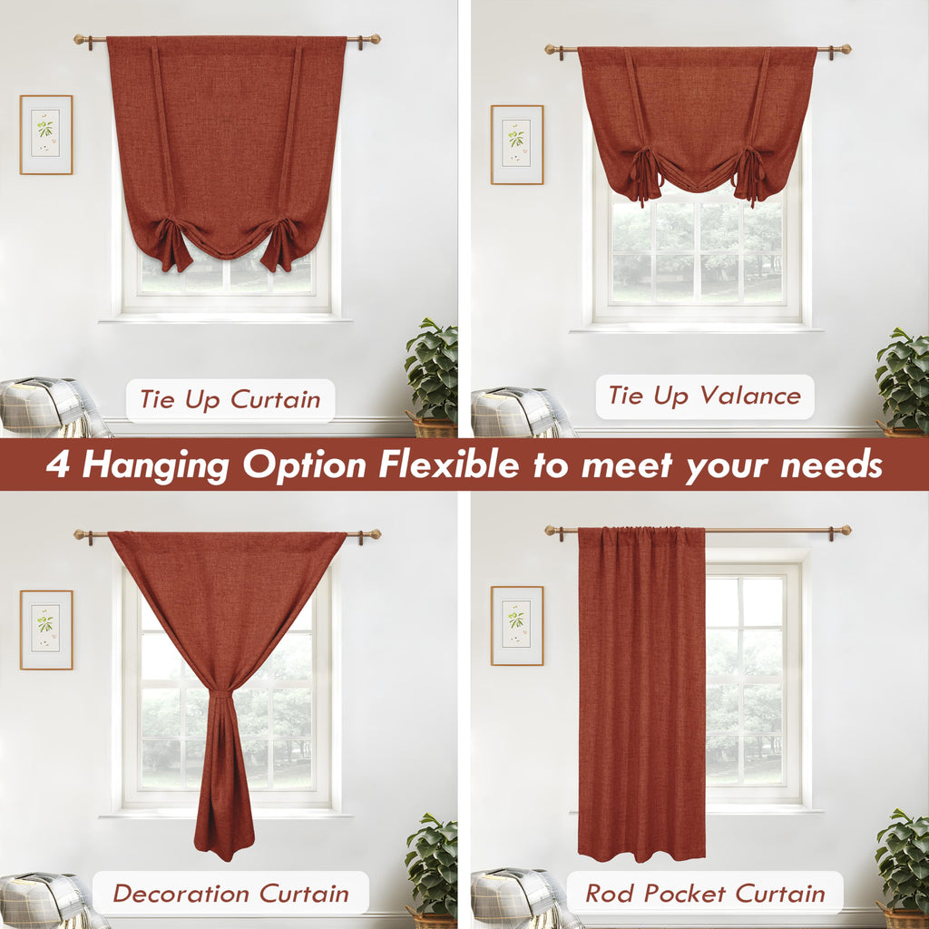 DriftAway Double Layer Linen Blackout Tie Up Curtains Thermal Insulated Fully Lined Balloon Roman Shade Bathroom Window Adjustable Rod Pocket for Small Window 25 Inch by 47 Inch Beige