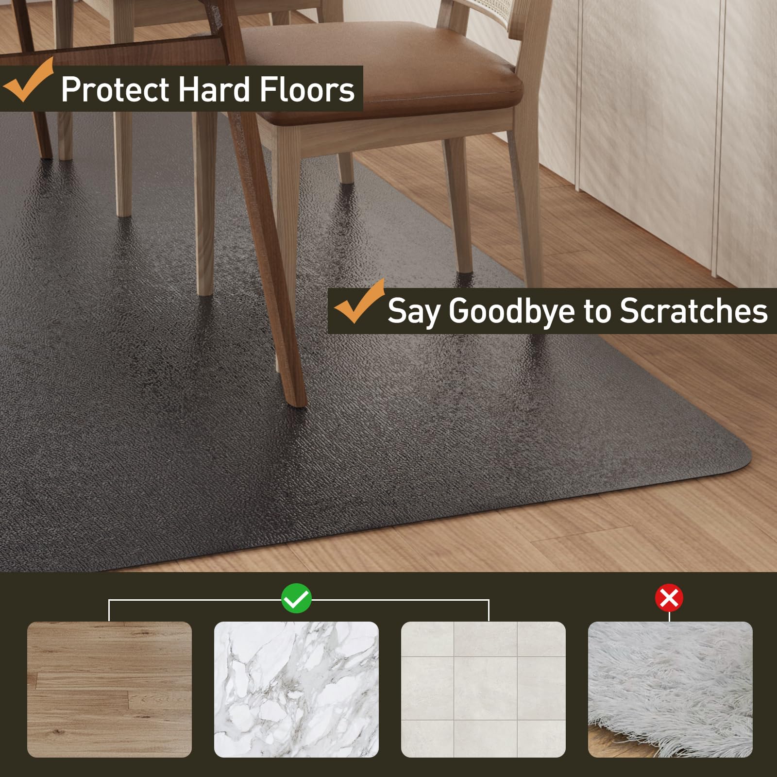 Area Floor Mat for Home, 3'×5' Black No Slip Waterproof Vinyl Area Rug for Hard Floor, Spill Resistant Floor Protector Cover for Kitchen, Easy Clean Splat Mat for Under High Chair