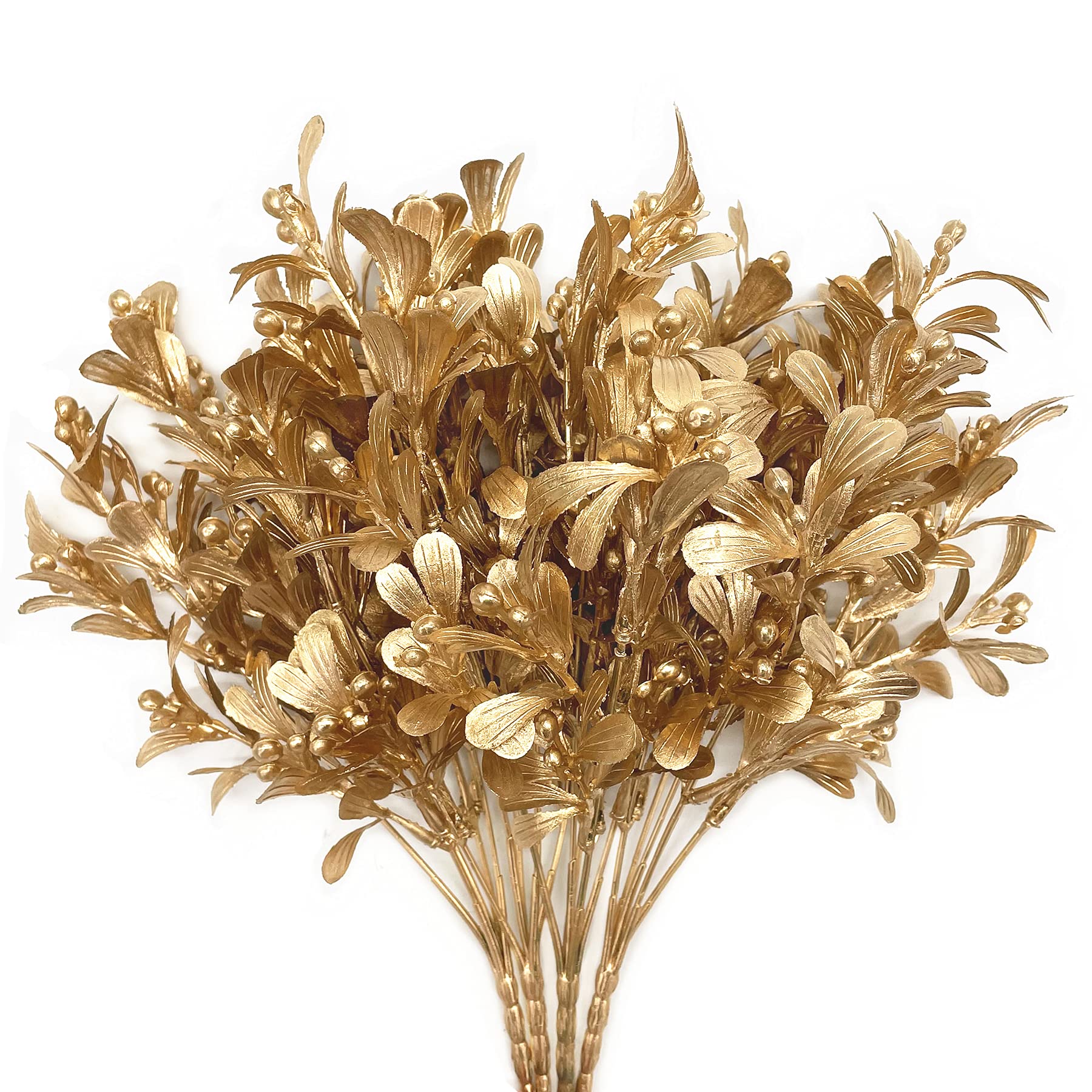 Christmas Decor Artificial Plants, PASYOU Gold Fake Antlers Plastic Grass Shrubs Leaves Indoor Outdoor Home Garden Party Hotel Verandah Wedding Event Faux DIY Decoration - 30 Inch Golden 2 Bunches