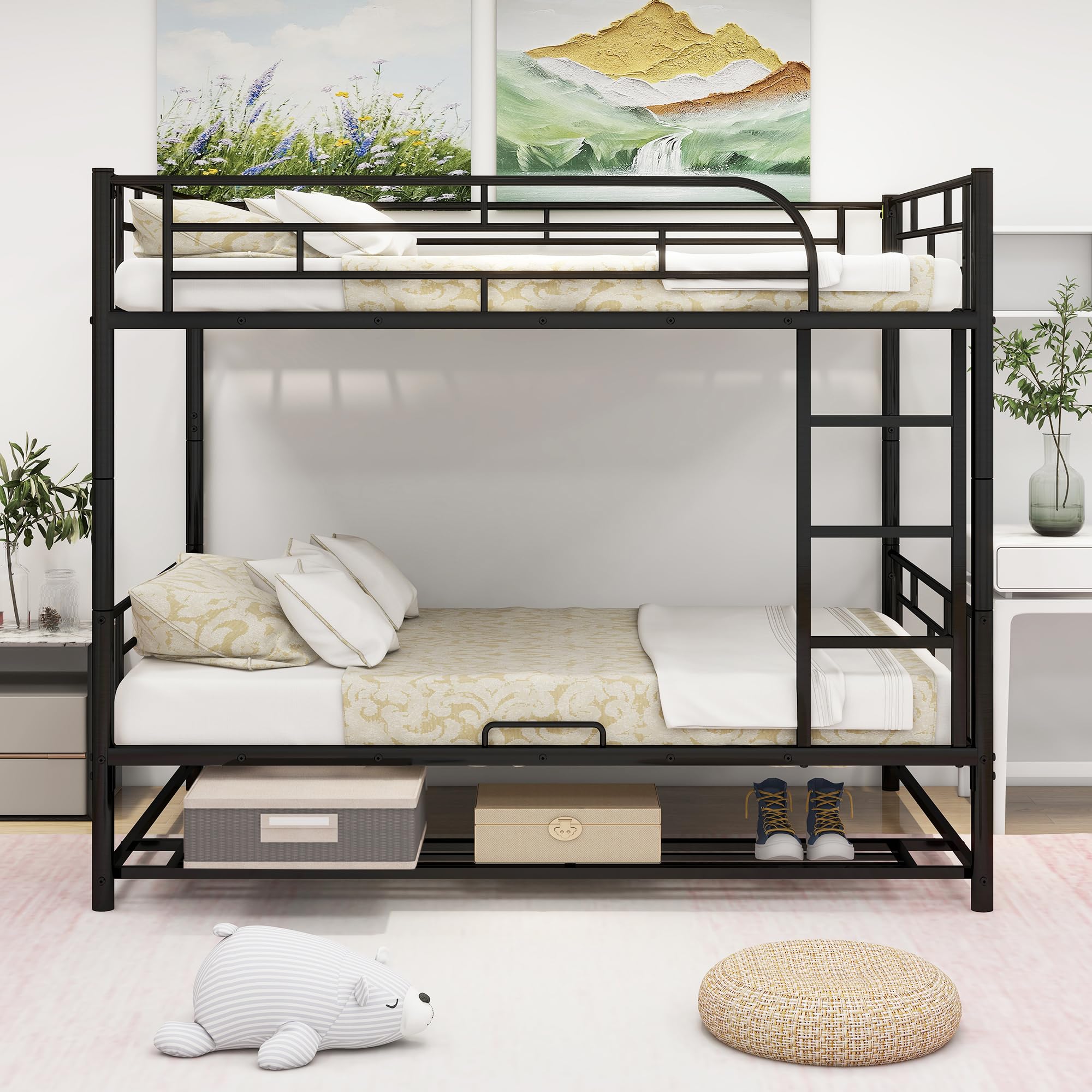 DNYN Twin Size Loft Bed with Desk & Storage Drawers& Table Set for Kids Bedroom,Covertible Twin-Over-Twin Bunkbeds Design,Easy Assemble & Space Saving & No Box Spring Needed,for Small Space, Black