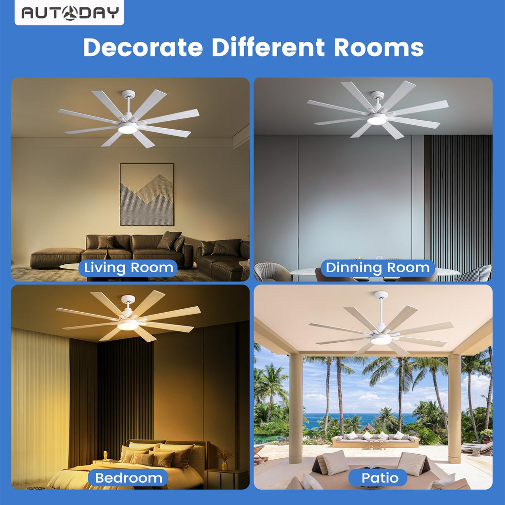 42 Inch Low Profile Ceiling Fan with Light, White Ceiling Fans with Lights and Remote, Flush Mount, 6 Speeds Reversible Quiet DC, 3CCT Dimmable, Indoor Outdoor Ceiling Fans for Patios Bedroom