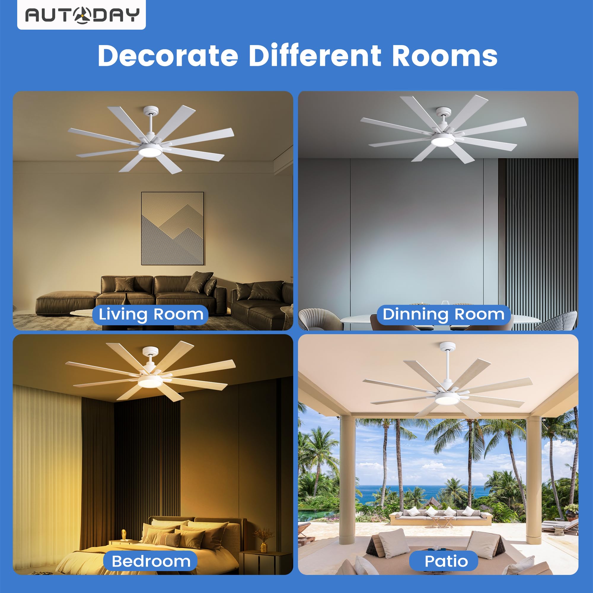 42 Inch Low Profile Ceiling Fan with Light, White Ceiling Fans with Lights and Remote, Flush Mount, 6 Speeds Reversible Quiet DC, 3CCT Dimmable, Indoor Outdoor Ceiling Fans for Patios Bedroom