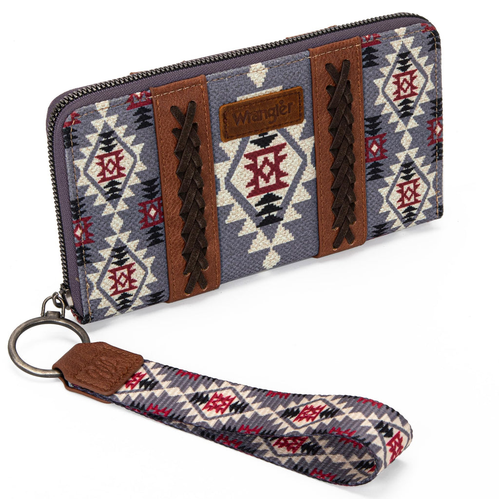 Wrangler Wallet Purse for Women Western Aztec Clutch Wristlet Wallet with Credit Card Holder