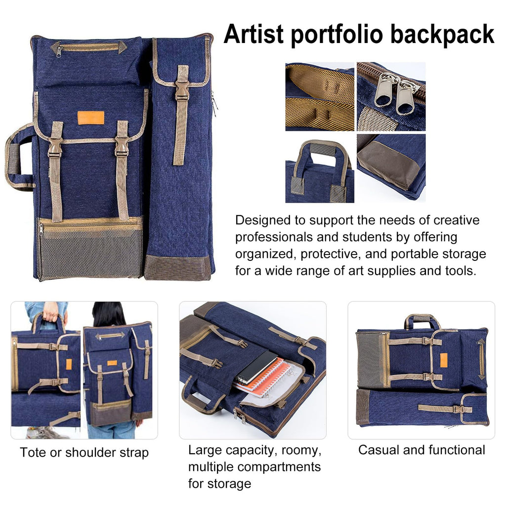 TRANSON Art Portfolio Case Artist Backpack Canvas Bag Large 26” x 19.5”
