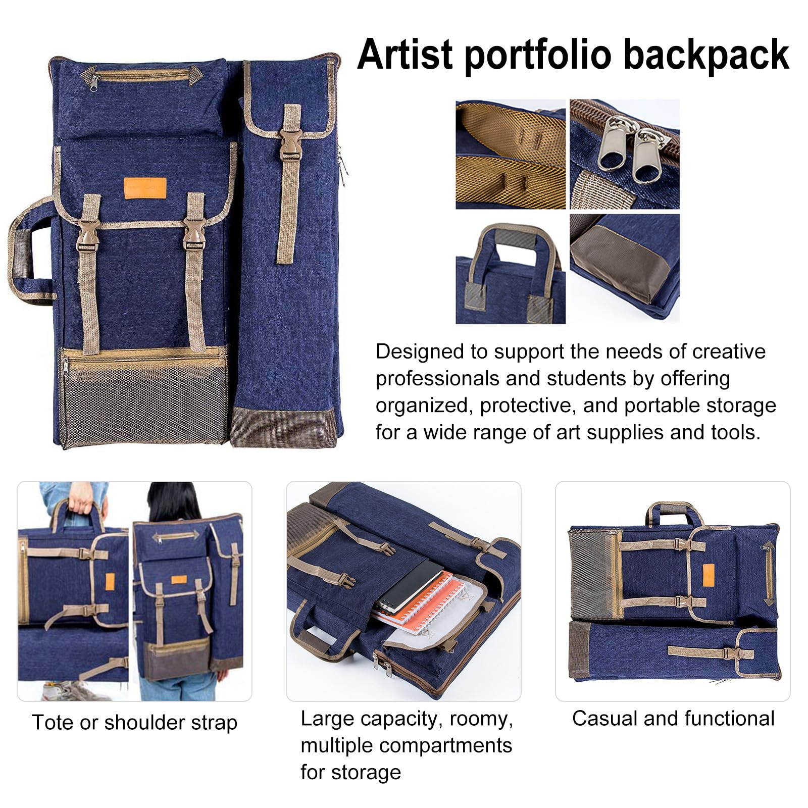 TRANSON Art Portfolio Case Artist Backpack Canvas Bag Large 26” x 19.5”