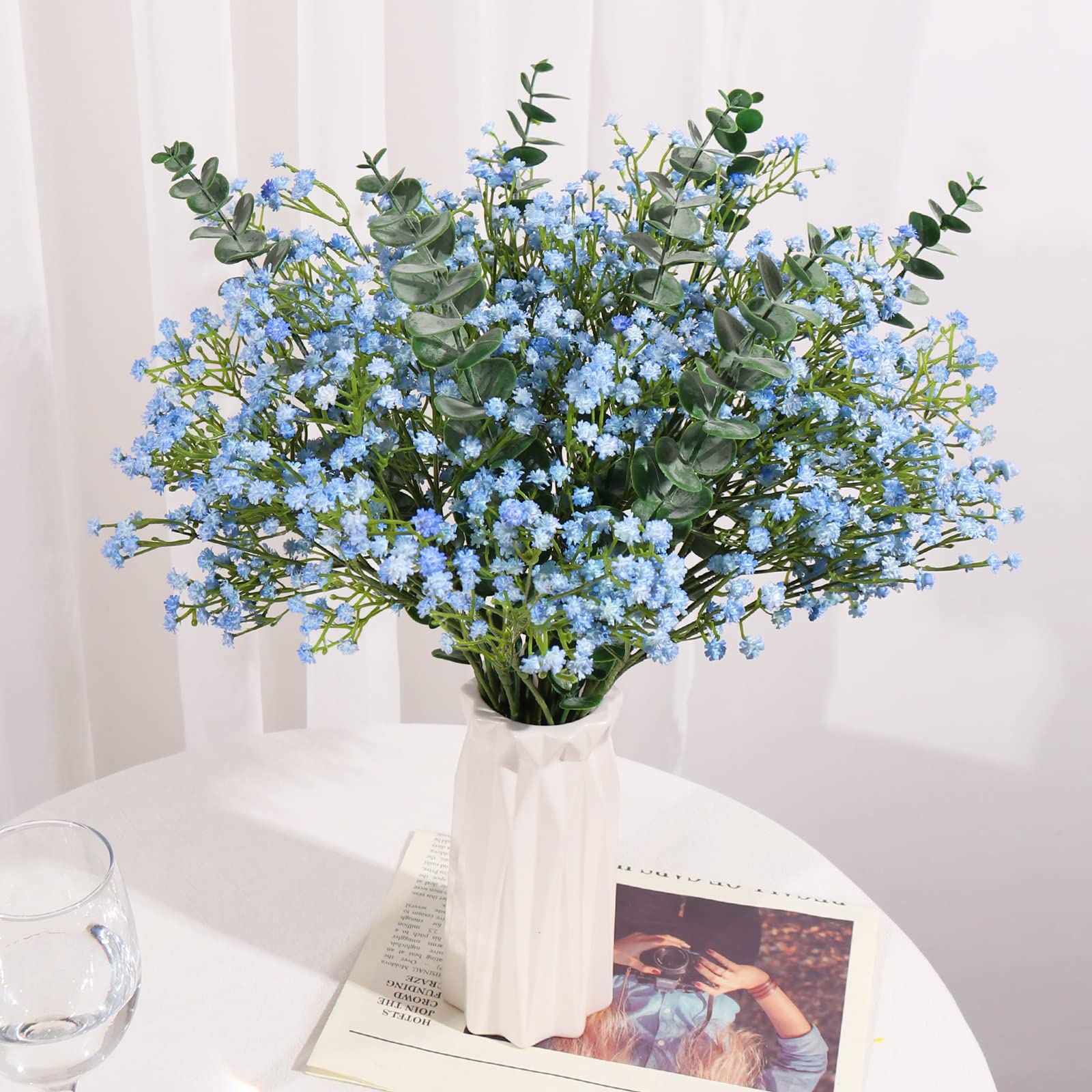 15 PCS Babys Breath Artificial Flowers Fake Babys Breath Flowers Artificial Bulk Blue Gypsophila Bouquets Real Touch Faux Flowers for Wedding Floral Arrangement Party Home Decoration