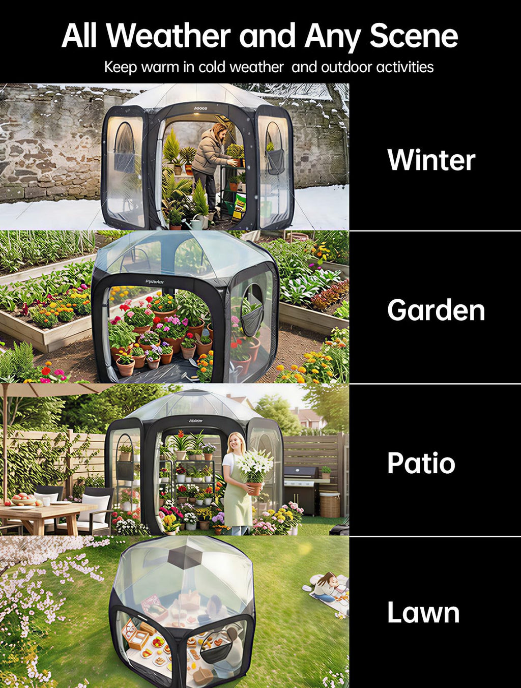 Porayhut Pop Up Greenhouse Tent,Portable X-Large Walk-in Flower House ,Indoor Outdoor Gardening Plant Sunshine Room with PE Mesh Cloth Cover for Protecting Plant from Cold Frost & Birds