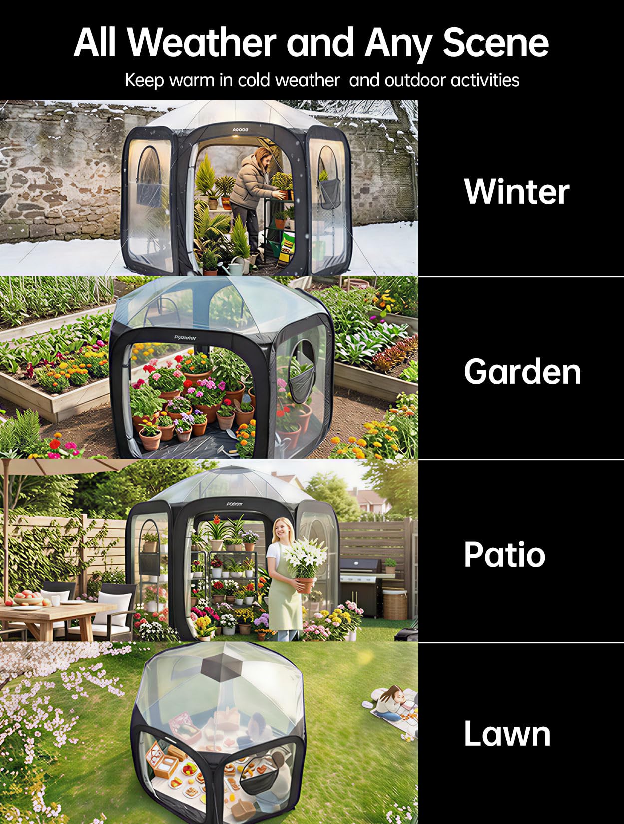 Porayhut Pop Up Greenhouse Tent,Portable X-Large Walk-in Flower House ,Indoor Outdoor Gardening Plant Sunshine Room with PE Mesh Cloth Cover for Protecting Plant from Cold Frost & Birds