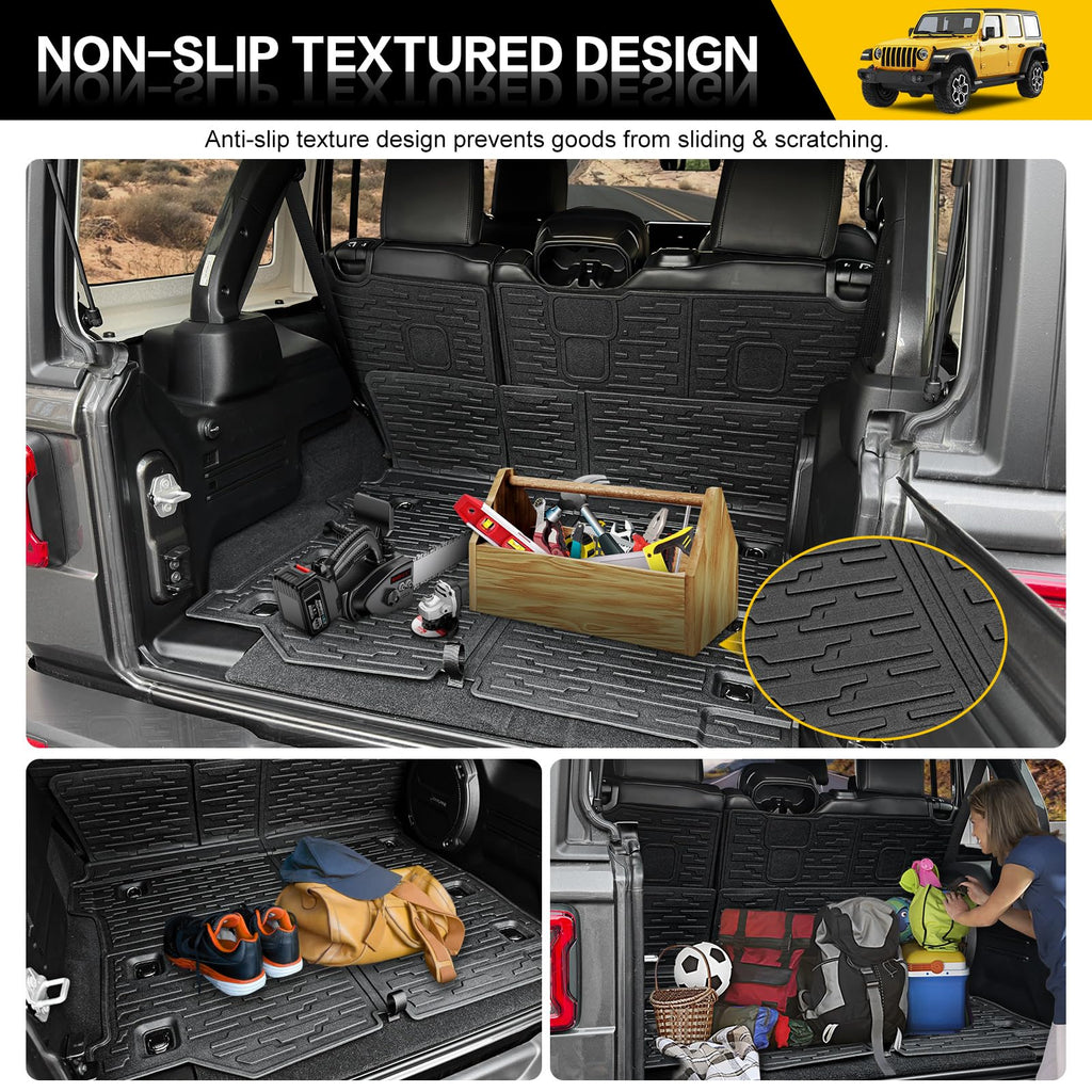 Cargo Mats for 2018-2025 Jeep Wrangler JL Unlimited 4X4 Trunk Mat with Backrest Liner, All Weather TPE Protector Rear Back Seat Mats for 18-25 Wrangler JL 4X4 4 Door Accessories