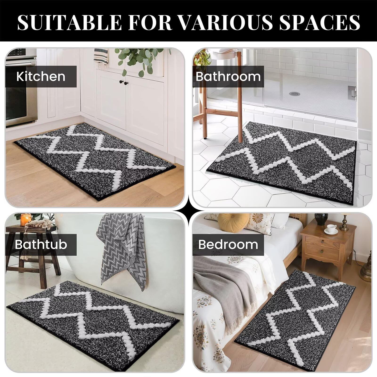 DEXDE Bathroom Rugs Runner 24x47 Long Bath Rug Non Slip Soft Washable Large Bath Mats for Bathroom Bedroom Hallway Kitchen Floor Carpet Modern Boho Decor, Beige