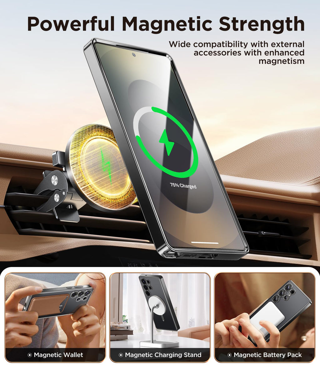 Magnetic Case Compatible with Samsung Galaxy S25 Ultra,Compatible with MagSafe,[Full Camera Protection][Screen Protector] Shockproof Plating Clear Phone Cover for Galaxy S25 Ultra(Black/Clear)