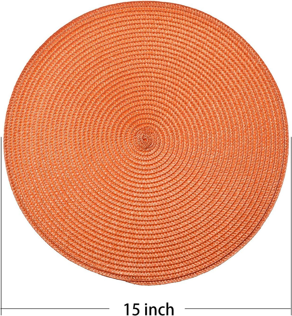 AHHFSMEI Round Placemats Set of 6 Heat Resistant Washable Non-Slip Woven Braided Table Mats for Dining Table Kitchen & Home Decor (Beige)