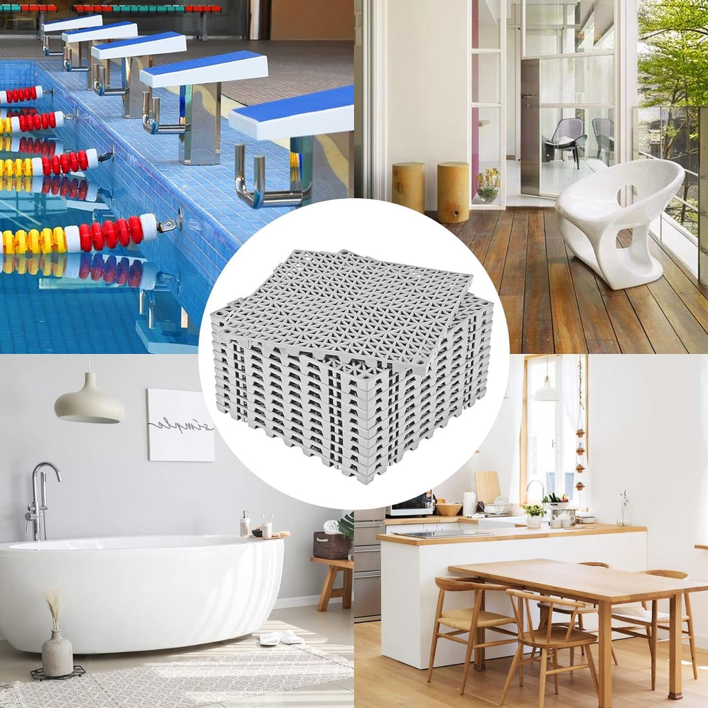 ToLanbbt Modular Interlocking Cushion 8P 11.8" x 11.8" Interlocking Rubber Floor Drain Holes Non-Slip Splicing Drainage Mats for Deck, Shower, Kitchen, Drain Pool, Sauna Bath, Indoor Outdoor (Black)