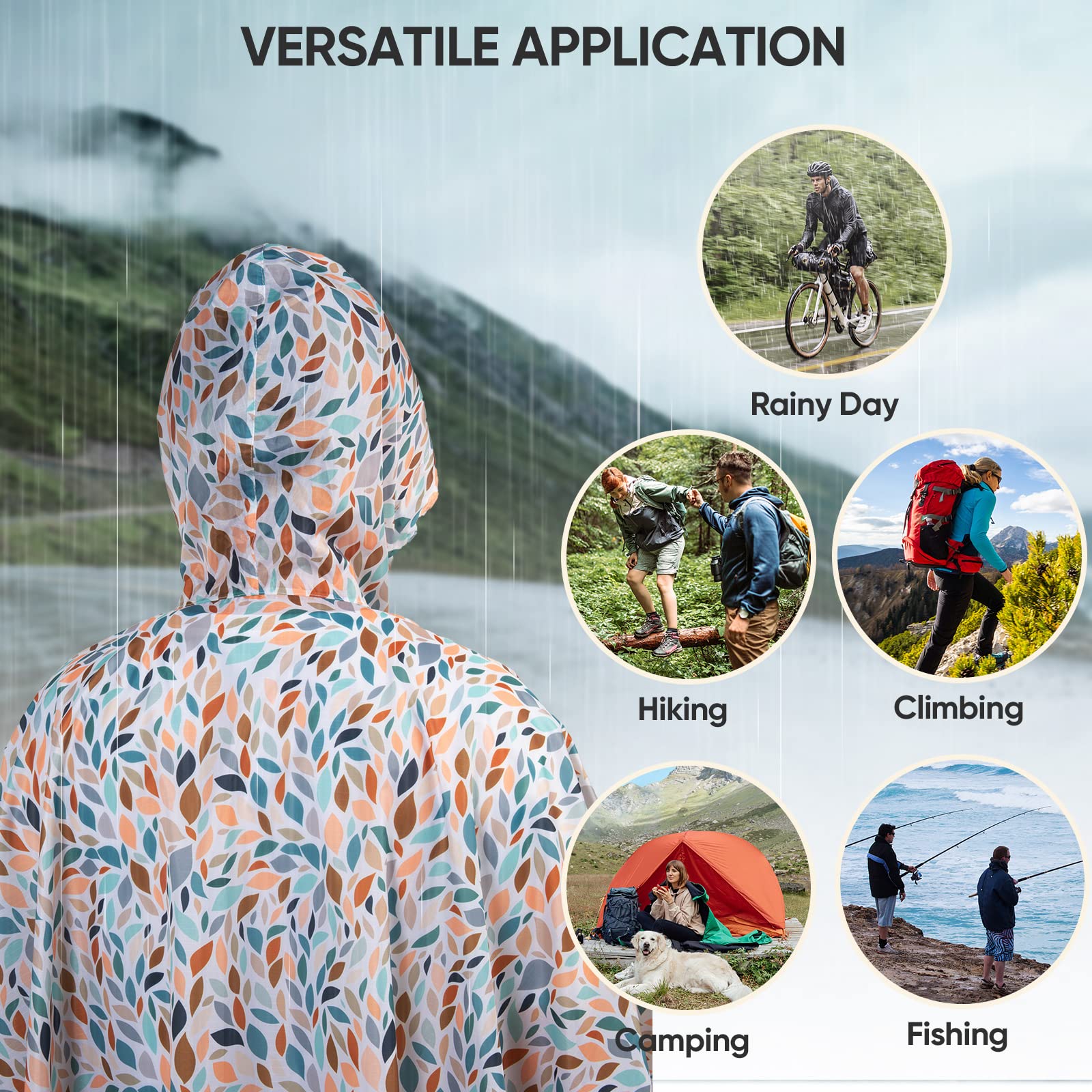 PTEROMY 3-in-1 Hooded Rain Poncho for Adult with Pocket, Waterproof Lightweight Unisex Raincoat for Hiking Camping Emergency