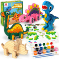 Mocoosy Wooden Dinosaur Painting Art and Craft Kit for Kids 4-8, Build & Decorate Your Own Dinos with Paint & Stickers, Wood Dinosaur Builder Game Montessoi Educational Toy Gift Toddler Boys Girls 3-5