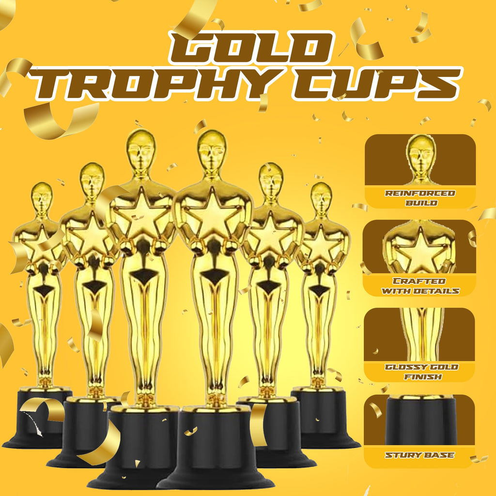 Bedwina Gold Trophy Award Mini Trophies Bulk - (Pack of 12) 6 Inch Tall Plastic Golden Statue Award, Party Themed Decorations, Winners or Appreciation Gifts Game Prizes for Adults & Kids