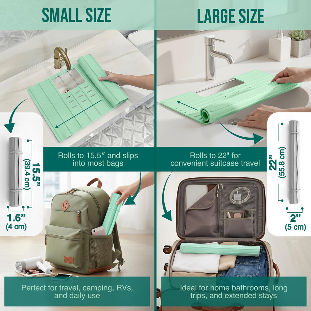 Maplefield Bathroom Sink Cover for Counter Space, Heat Resistant Silicone Sink Mat for Your Beauty Routine, Small Bathroom Space Saver Sink Cover for Makeup (Beige Large, 22" x 15" x 2" Inches)