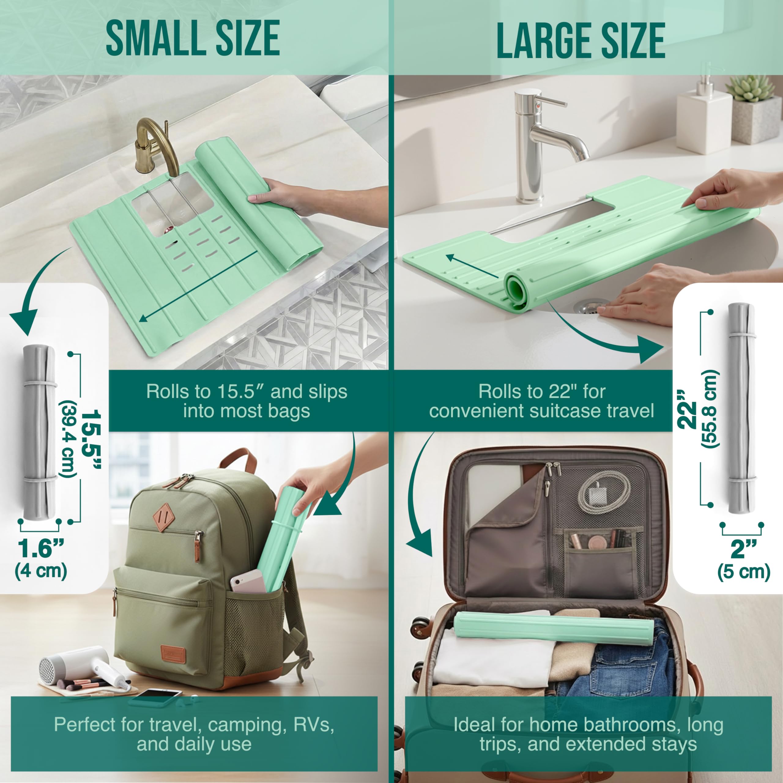 Maplefield Bathroom Sink Cover for Counter Space, Heat Resistant Silicone Sink Mat for Your Beauty Routine, Small Bathroom Space Saver Sink Cover for Makeup (Beige Large, 22" x 15" x 2" Inches)