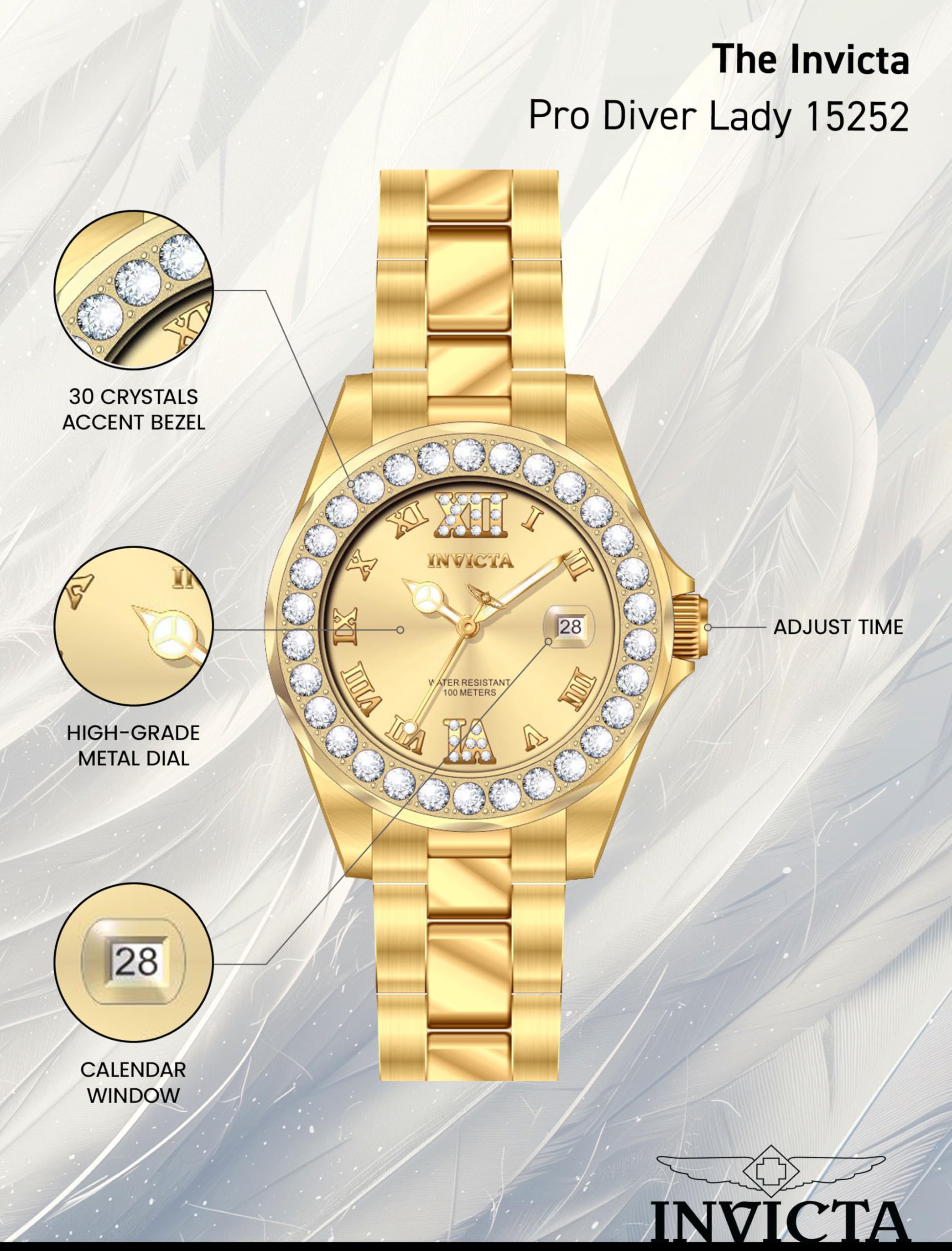 Invicta Women's Pro Diver Crystal Accented 18k Ion-Plated Stainless Steel Watch