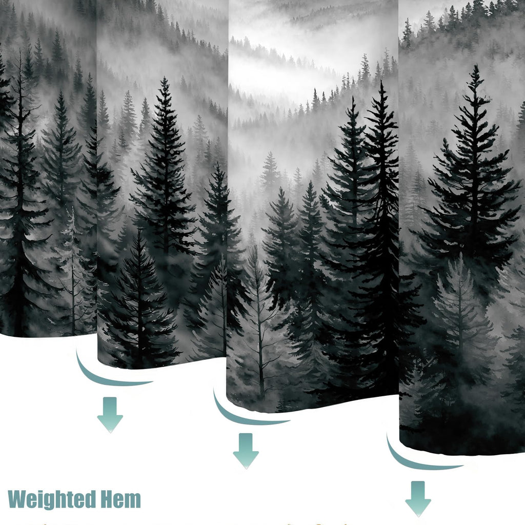 Stall Small Black and White Misty Forest Shower Curtain Ombre Gray Grey Mountain Pine Tree Waterproof Fabric Shower Curtains for Bathroom Nature Woodland Decorative Bath Curtain Decor 36×72 Inches