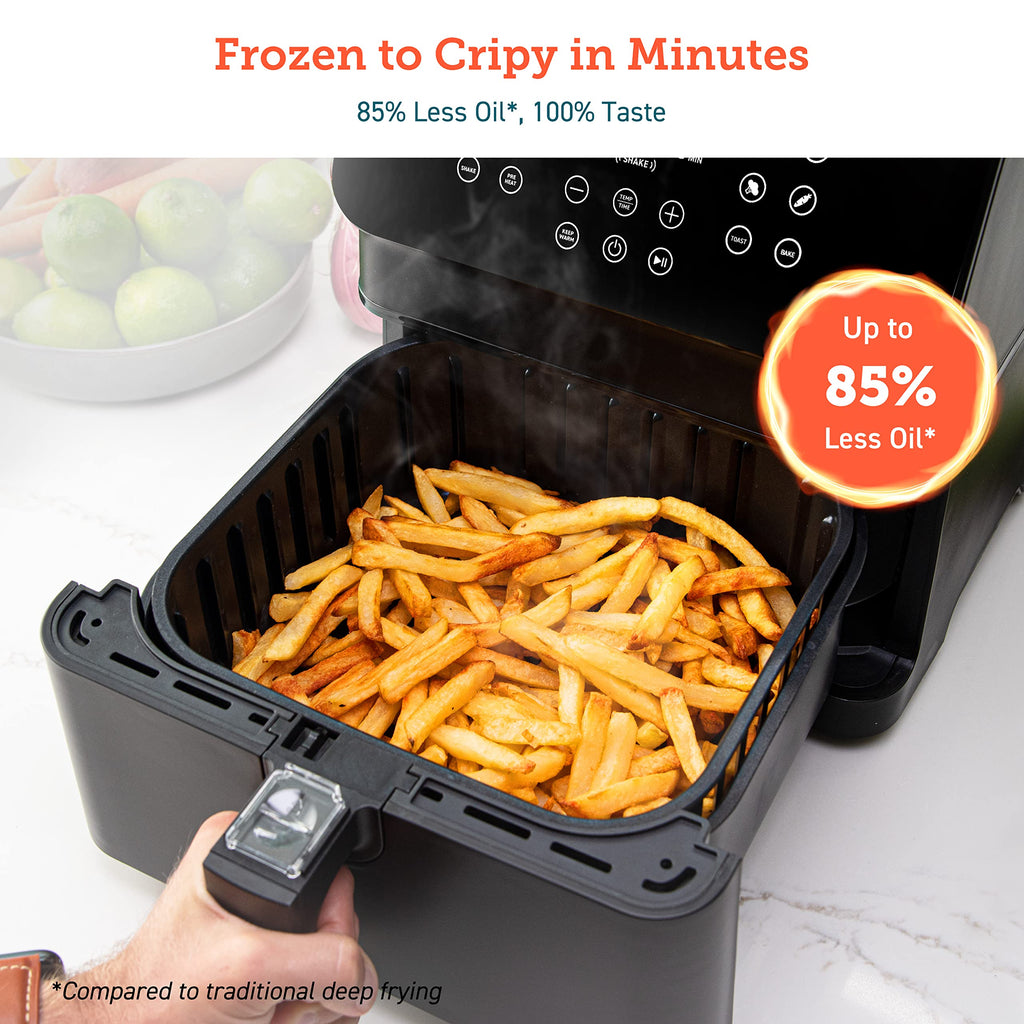 Cosori 12-in-1 Air Fryer 5.8QT, Toast, Bake, Nutrition Facts for 100+ In-App Recipes, AdaptIQ Tech Fast Cook, for Main & Side Dishes, Snacks, Leftovers, Detachable Square Basket, Dishwasher Safe