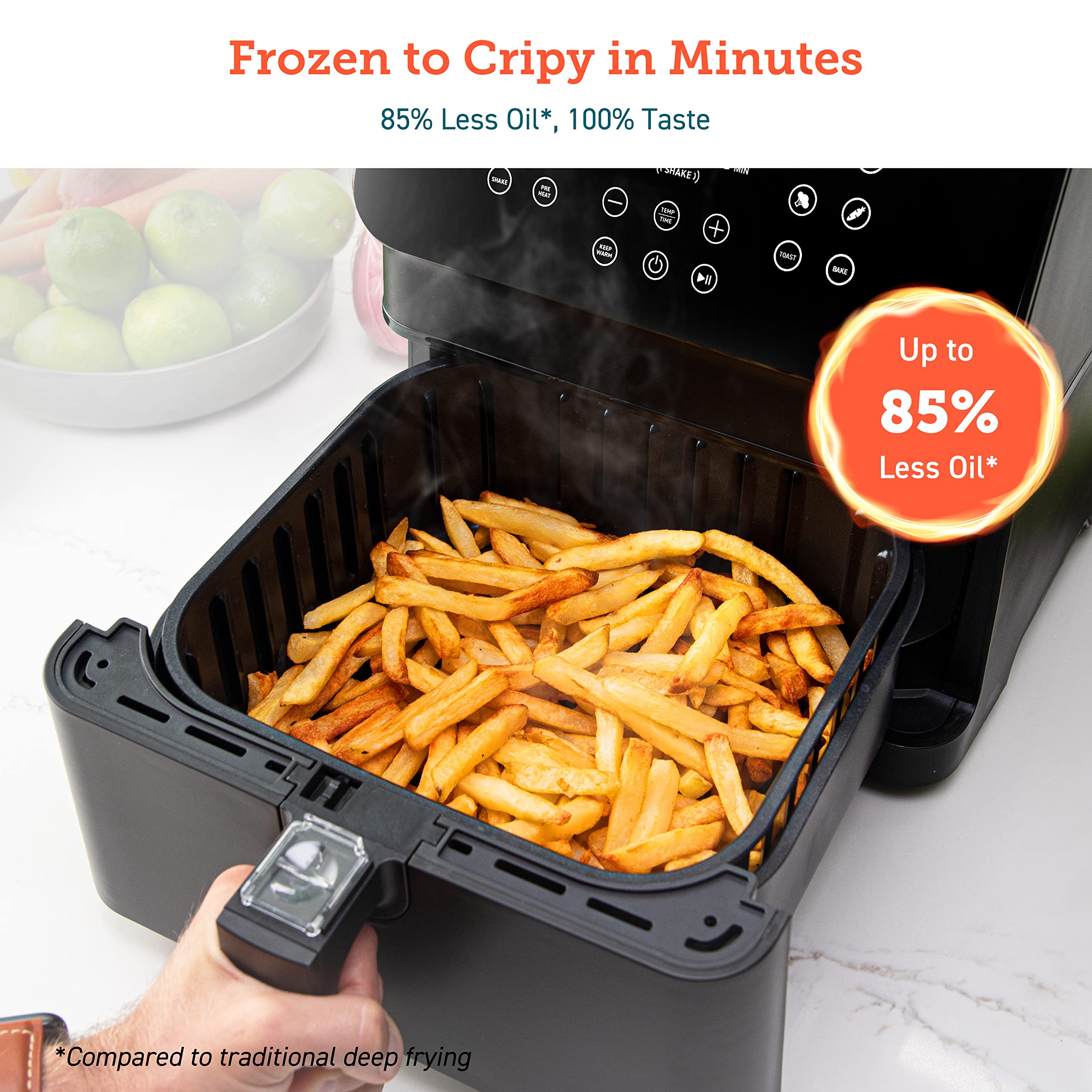 Cosori 12-in-1 Air Fryer 5.8QT, Toast, Bake, Nutrition Facts for 100+ In-App Recipes, AdaptIQ Tech Fast Cook, for Main & Side Dishes, Snacks, Leftovers, Detachable Square Basket, Dishwasher Safe