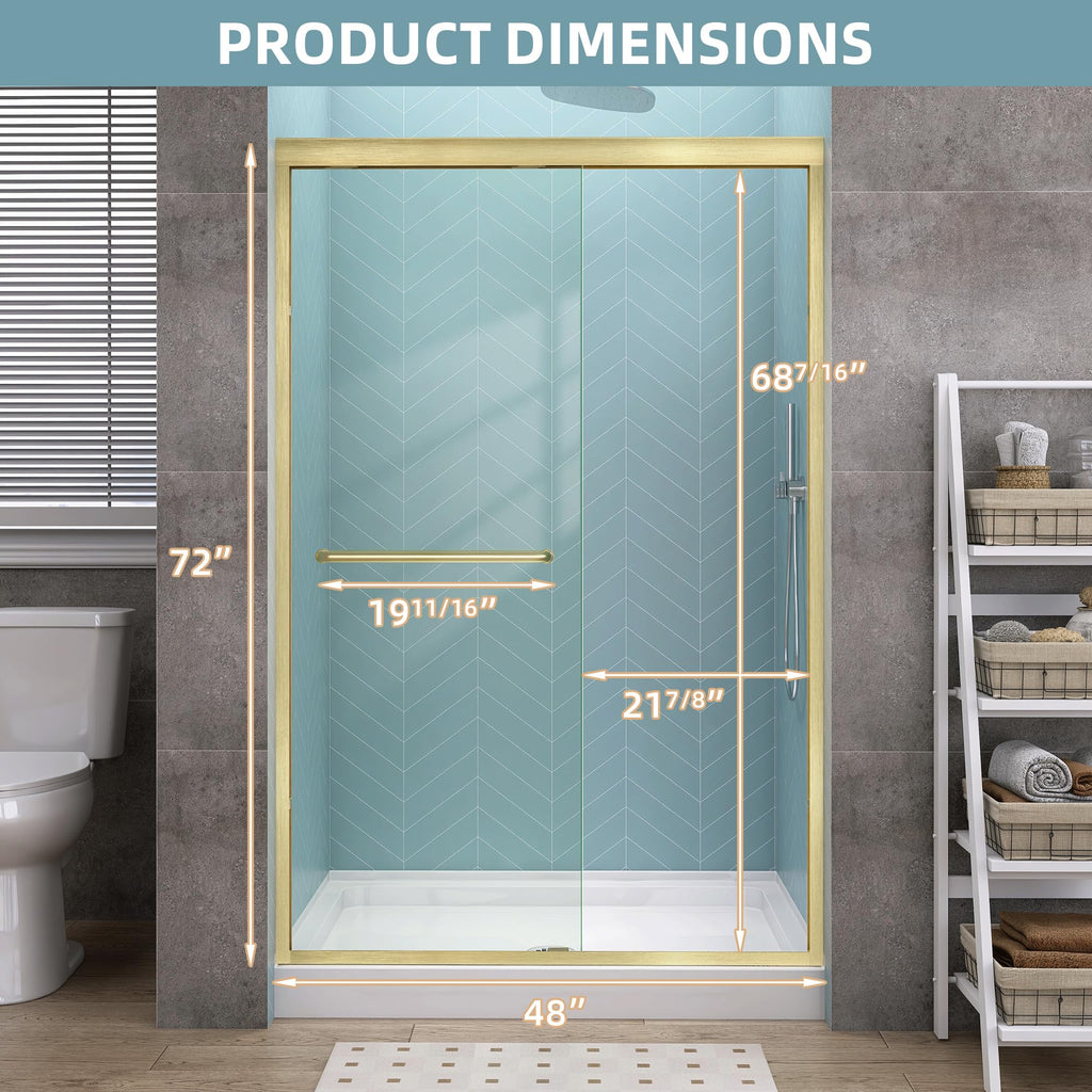 GETPRO Shower Door Sliding 44-48 in. W x 72 in. H Semi-Frameless Bypasss Double Sliding Doors for Shower,1/4 inch Clear Tempered Walk-in Shower Glass Door Brushed Nickel