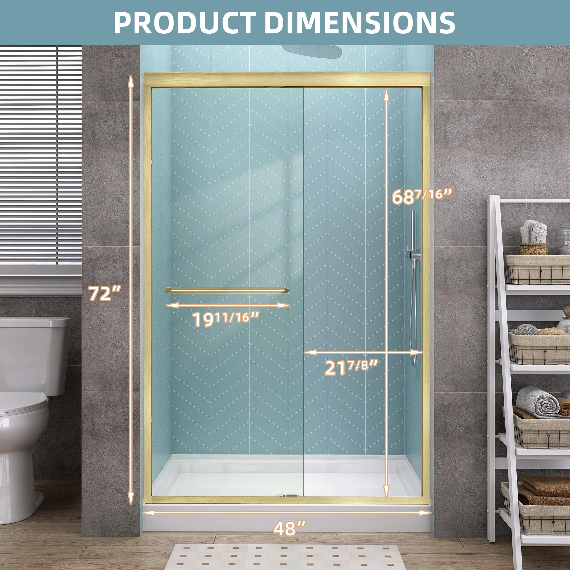 GETPRO Shower Door Sliding 44-48 in. W x 72 in. H Semi-Frameless Bypasss Double Sliding Doors for Shower,1/4 inch Clear Tempered Walk-in Shower Glass Door Brushed Nickel