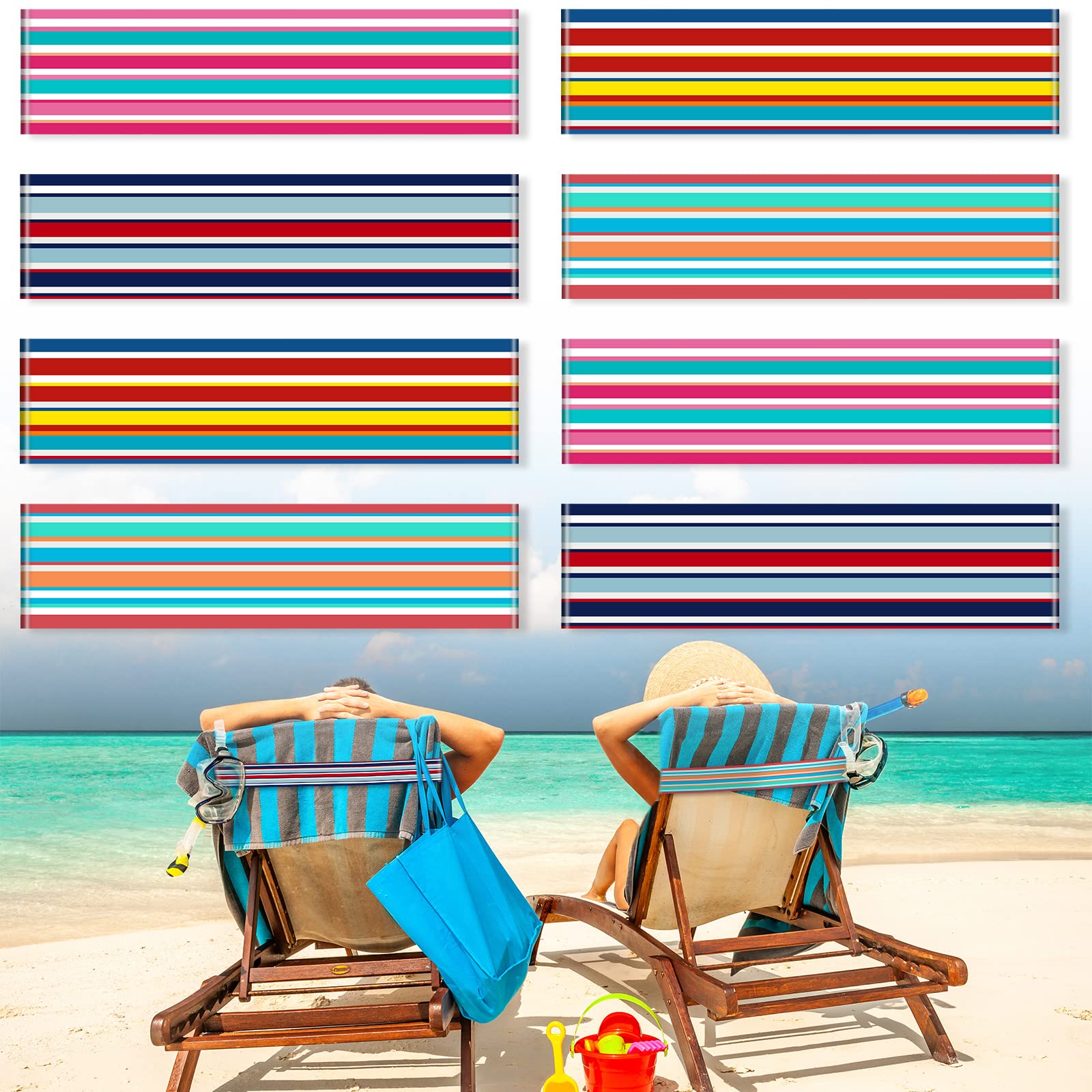 Boao 4 Pack Towel Bands for Beach Chair, Pool & Cruise Essentials, Elastic and Windproof, Towel Chair Clips Lounge Strap Holder, Cruise Ship Accessories (American Flag)