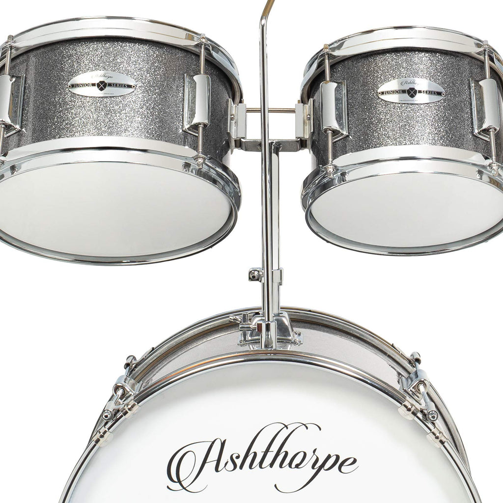 Ashthorpe 5-Piece Complete Kids Drum Set with Genuine Brass Cymbals - Junior Beginner Kit with 16" Bass, Throne, Hi-Hats, Pedals & Drumsticks - Black