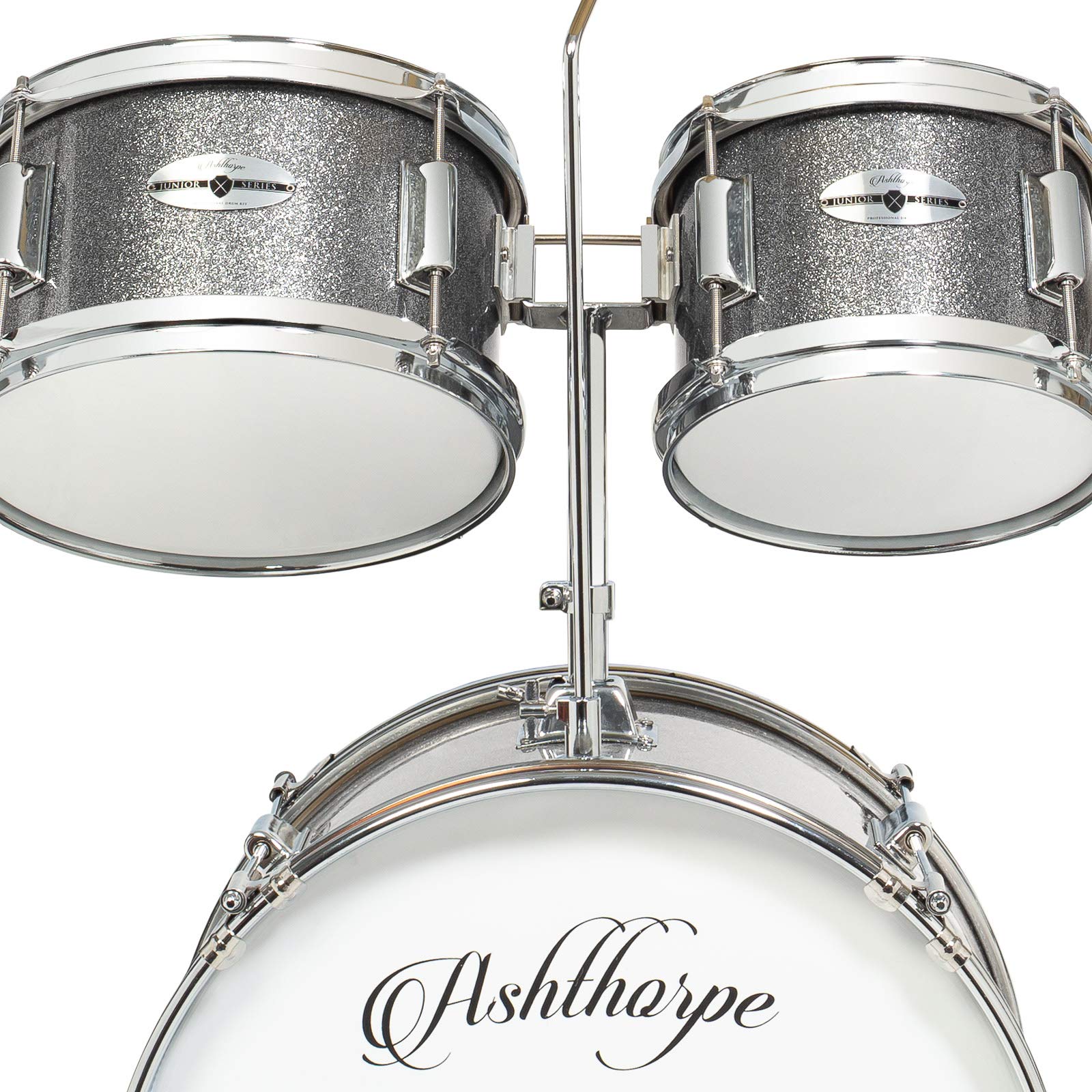 Ashthorpe 5-Piece Complete Kids Drum Set with Genuine Brass Cymbals - Junior Beginner Kit with 16" Bass, Throne, Hi-Hats, Pedals & Drumsticks - Black
