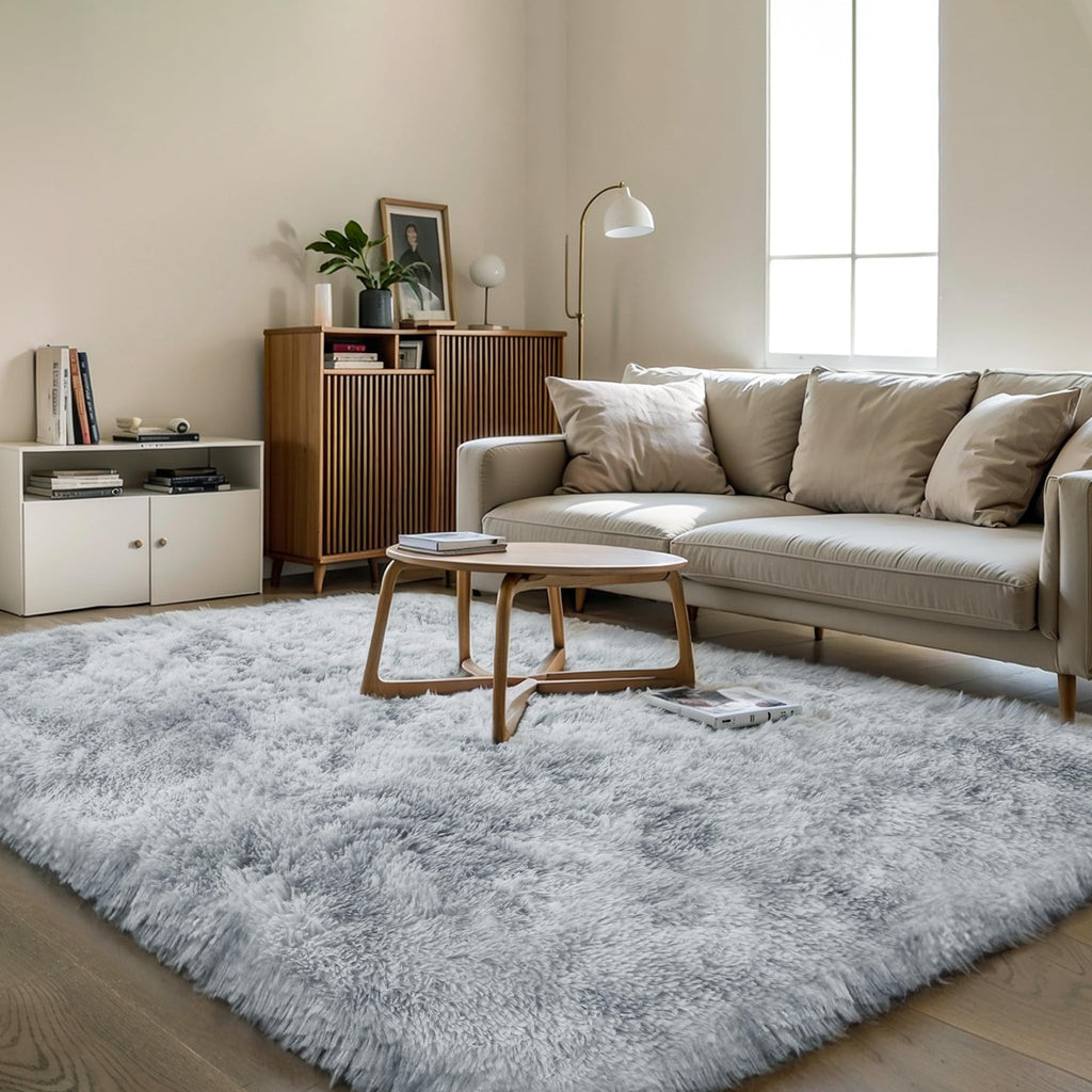 KICHOWUA Thick Area Rug Black Fluffy Shag 3x5 for Bedroom, Ultra Soft Thickened Plush Washable Carpet, Non-Slip Cozy Shaggy Fuzzy Rug for Living Room Nursery Dorm Playroom Kids Baby Room