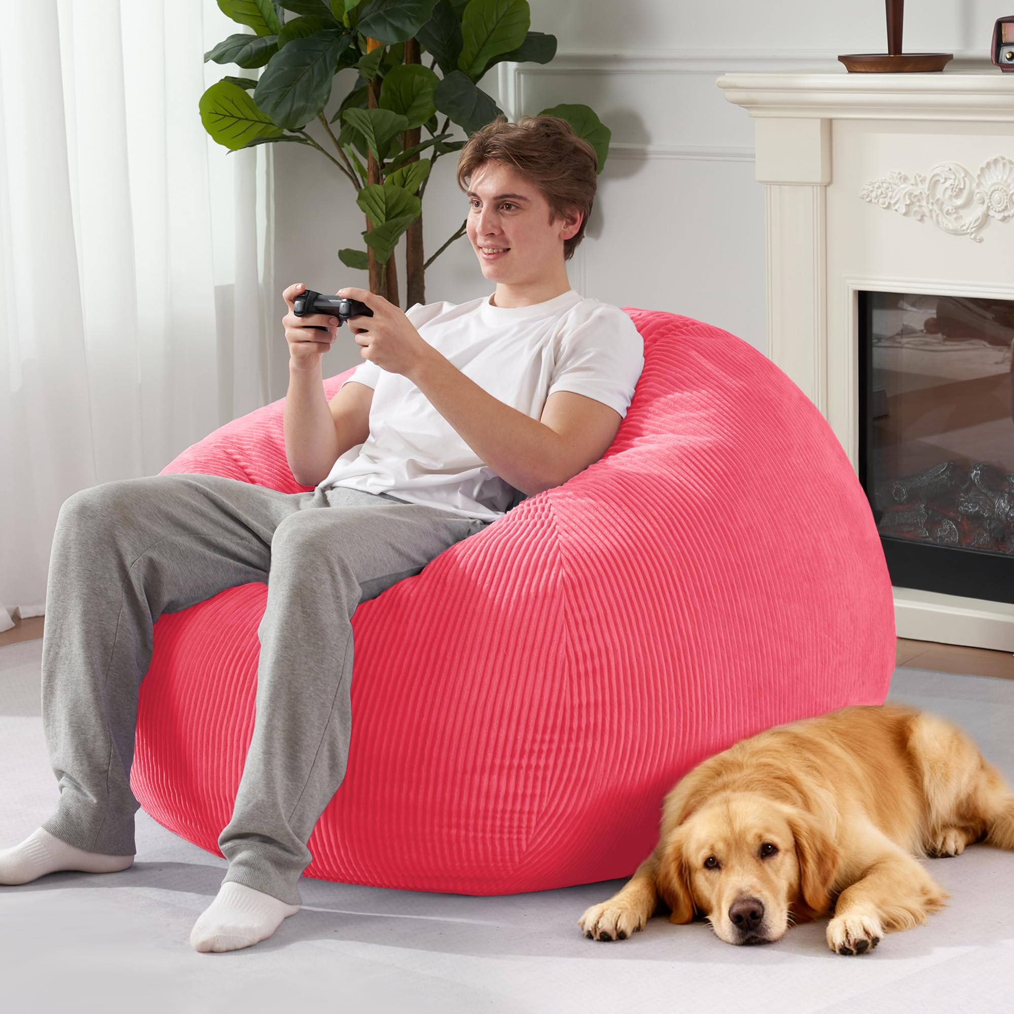 Homguava Bean Bag Chair,Teardrop Bean Bags Small Beanbag Chair with Memory Foam Filled and Ultra Soft Corduroy Cover for Living Room, Bedroom (Black 2FT)