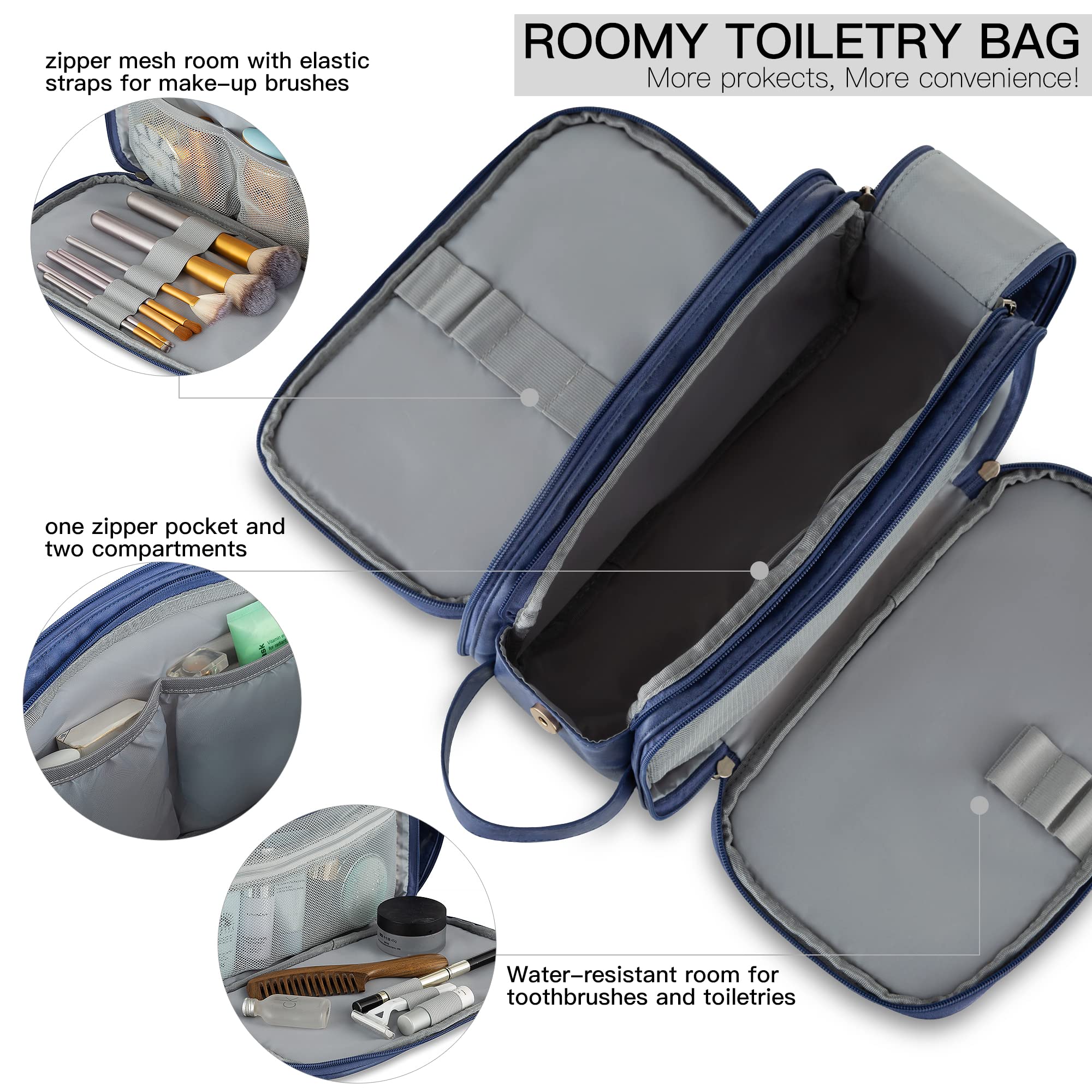 Elviros Travel Toiletry Bag for Men, Shaving Dopp Kit Water-resistant Bathroom Small Toiletries Organizer PU Leather Cosmetic Bags