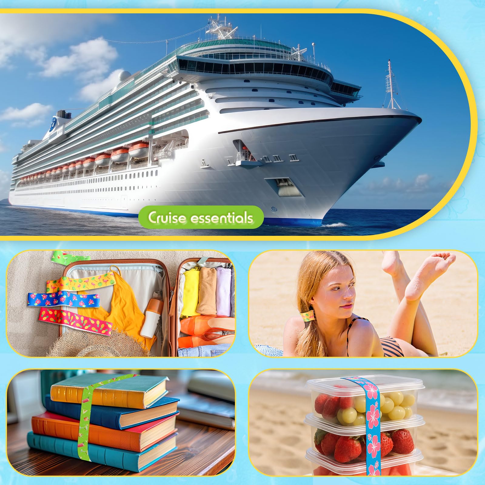 Boao 4 Pack Towel Bands for Beach Chair, Pool & Cruise Essentials, Elastic and Windproof, Towel Chair Clips Lounge Strap Holder, Cruise Ship Accessories (American Flag)