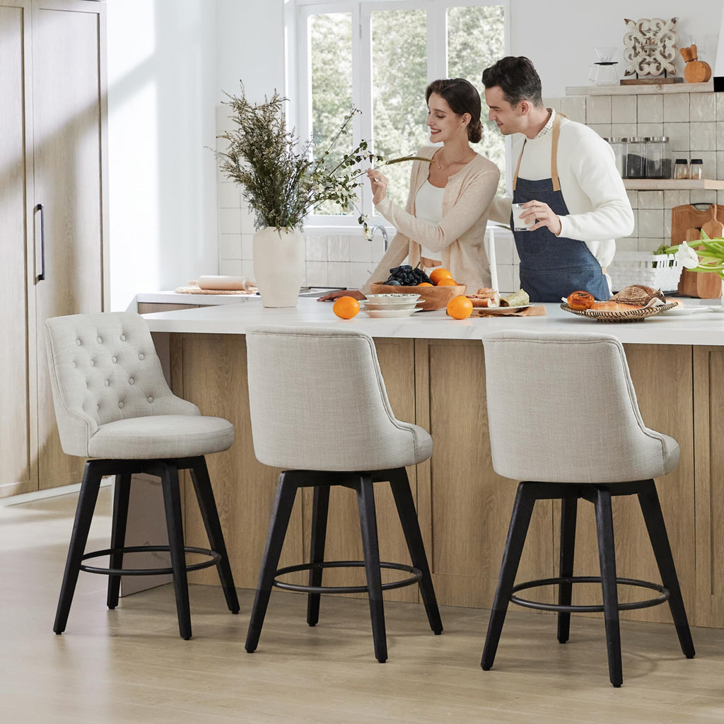 Watson & Whitely Counter Height Bar Stools, Performance Fabric Upholstered Modern Swivel Barstool with Back, Solid Wood Legs, 26" H Seat, Flint Grey