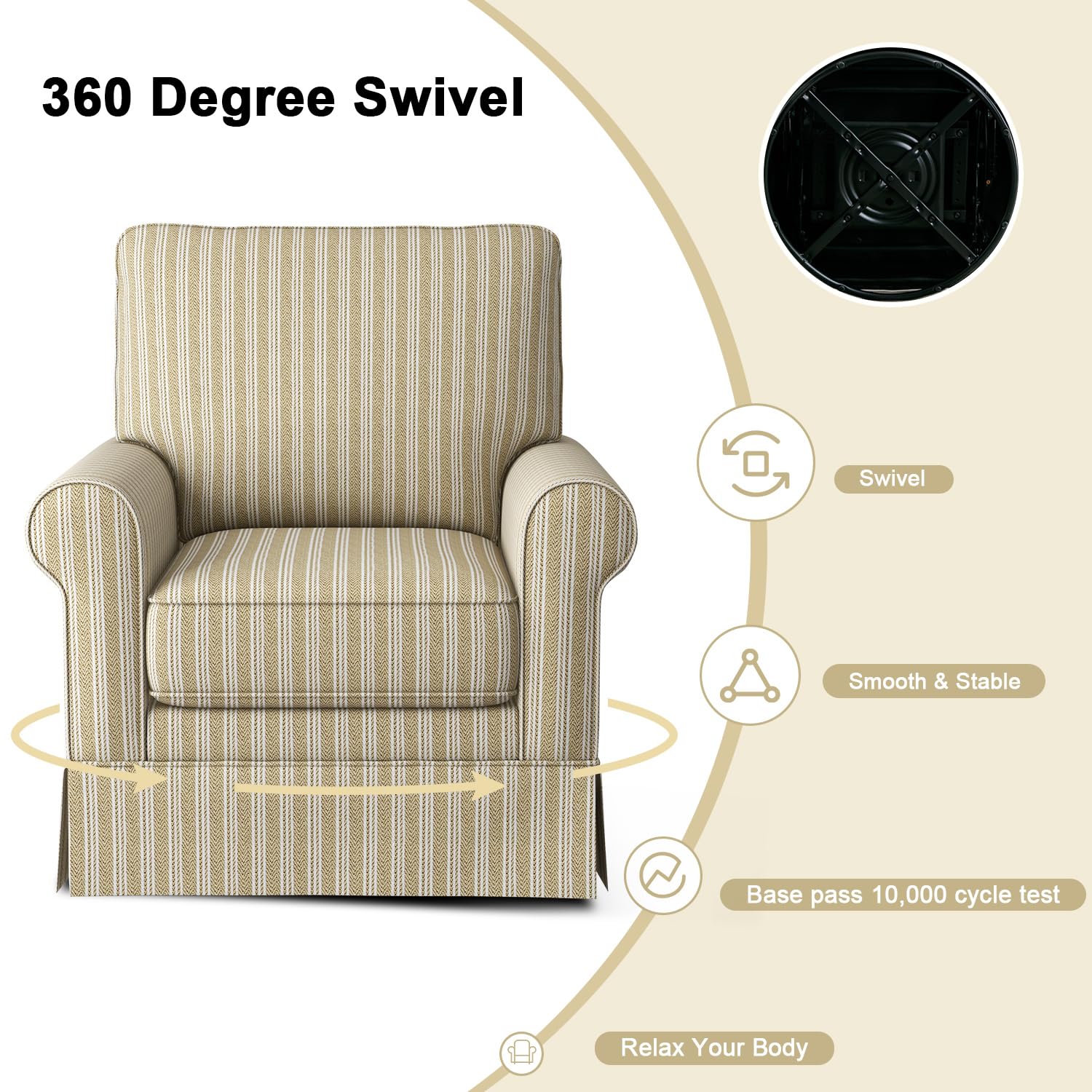 INZOY Swivel Accent Chair Linen Mid Century Modern Chair, Comfy Swivel Barrel Reading Chair, Upholstered Square Chair for Living Room Bedroom Small Spaces, Fully Assembled, Beige