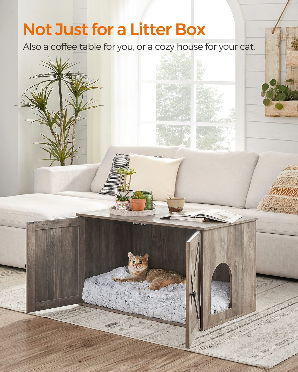 Feandrea Cat Litter Box Enclosure, Litter Box Furniture Hidden, Indoor Cat House, End Table, 27.6 x 19.7 x 19.7 Inches, Heather Greige UPCL022K01