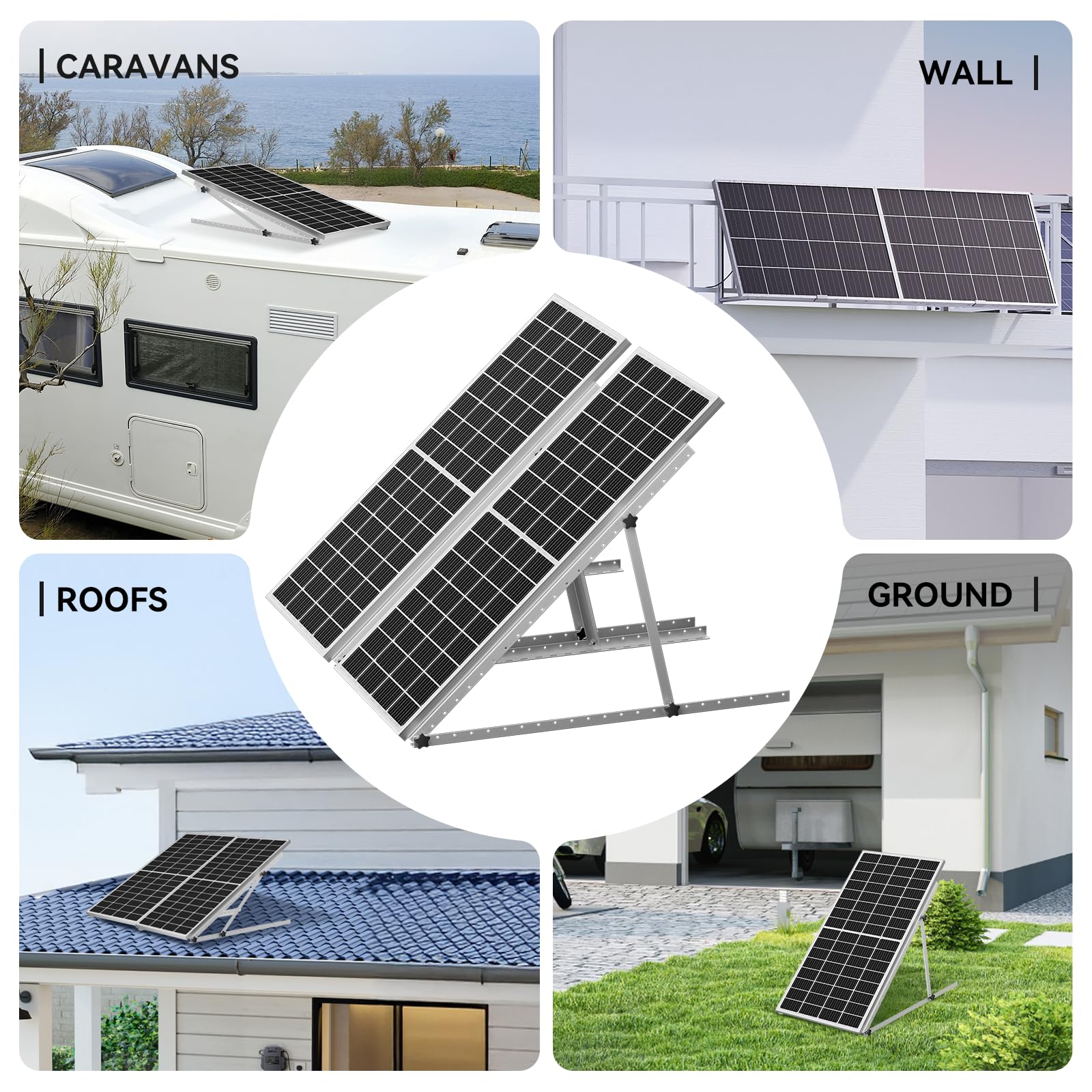 Upgraded 47in Adjustable Solar Panel Tilt Mount Brackets, Foldable Tilt Legs, Support 100 200 300 400 500 Watt Solar Panels 4-8Pcs, Solar Panel Stand for Roof, Off-Grid, RV and Boat