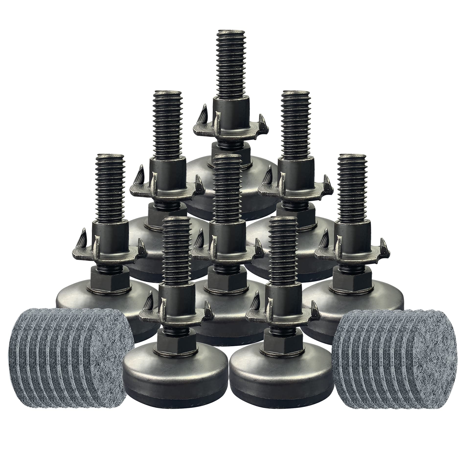 3/8" Threaded Leveling Feet Adjustable Table/Furniture Feet Levelers Screw on Heavy Duty Desk/Chair/Cabinet/Dresser/Bench Leg Leveler Screw in with Threaded Inserts(3/8-16,Large Base,Black,4 Pack)