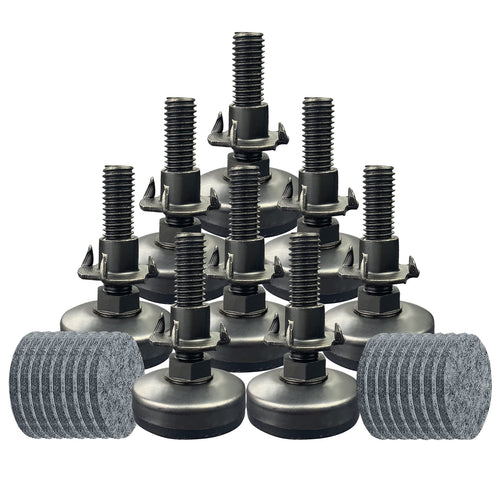 3/8" Threaded Leveling Feet Adjustable Table/Furniture Feet Levelers Screw on Heavy Duty Desk/Chair/Cabinet/Dresser/Bench Leg Leveler Screw in with Threaded Inserts(3/8-16,Large Base,Black,4 Pack)