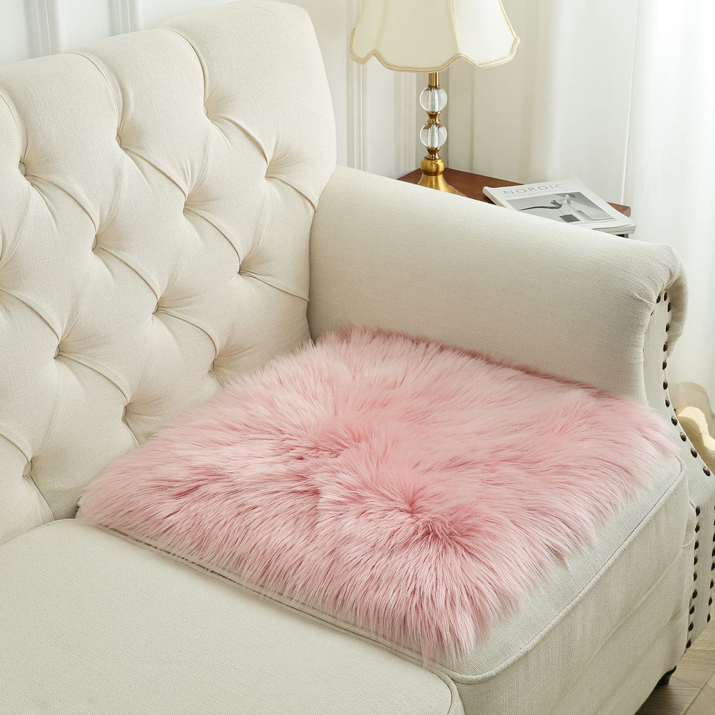 Softlife Black Faux Fur Sheepskin Chair Cover Seats Cushion Pad Super Soft Area Rugs for Living Bedroom Sofa Dorm (1.6ft x 1.6ft)