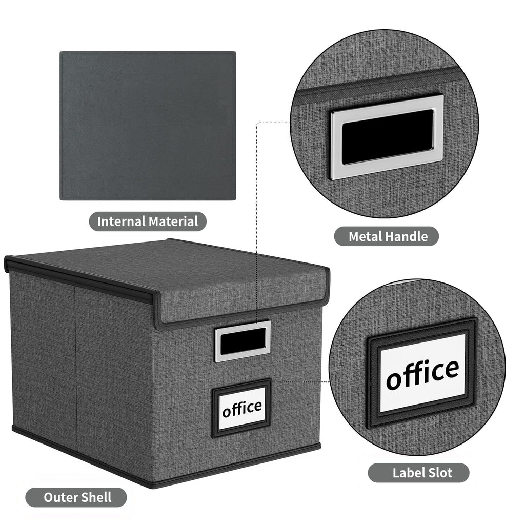 File Organizer Box with Lid, Collapsible Faux Leather Hanging File Folder Box Organizer with Plastic Slides, Decorative Home/Office Filing System Boxes for File and Folders Storage