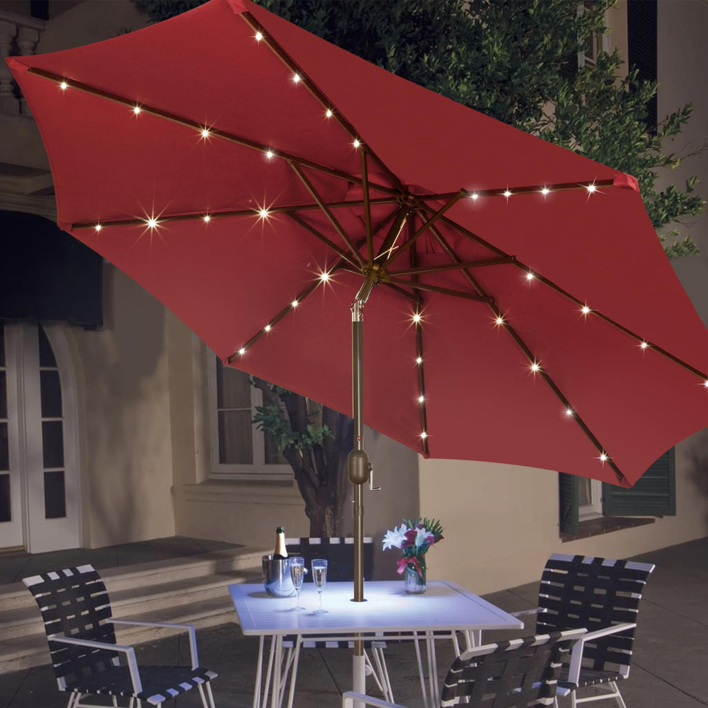 Blissun 9 ft Solar Umbrella, 32 LED Lighted Patio Umbrella, Table Market Umbrella, Outdoor Umbrella for Garden, Deck, Backyard, Pool and Beach (Light Blue)