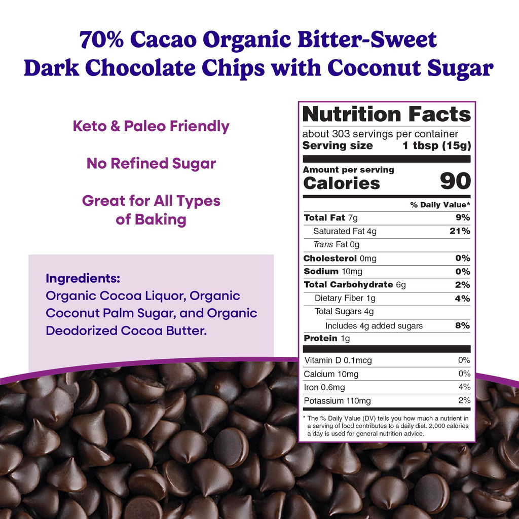 Pascha Organic 70% Cacao Baking Chips - Bittersweet Dark Chocolate with Coconut Sugar - Vegan, Non-GMO, Rainforest Alliance Certified - Allergen-Free (Pack of 8)