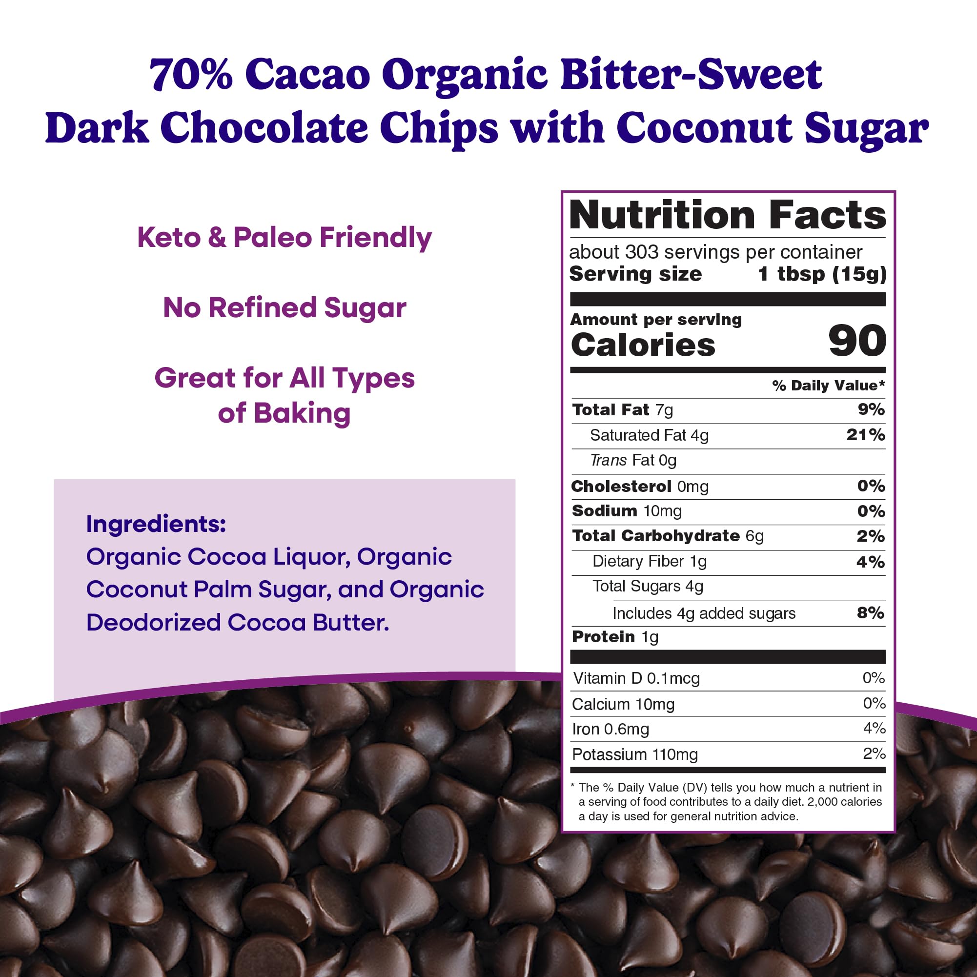 Pascha Organic 70% Cacao Baking Chips - Bittersweet Dark Chocolate with Coconut Sugar - Vegan, Non-GMO, Rainforest Alliance Certified - Allergen-Free (Pack of 8)